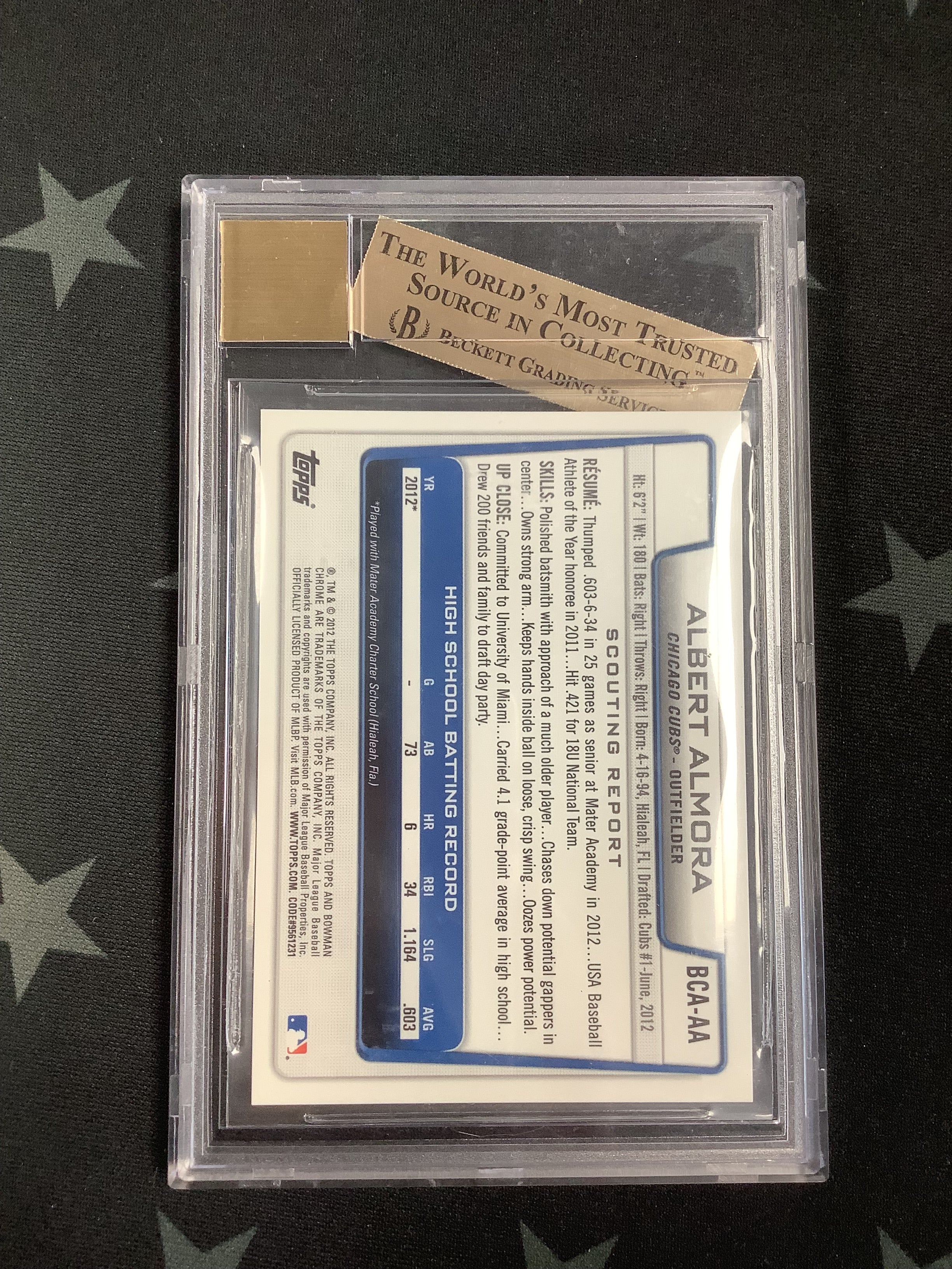 2012 Bowman Chrome Draft Albert Almora Draft Pick Autographs Baseball Card - Beckett 9.5 Gem Mint - Perfect for Sports Collectors & Investors
