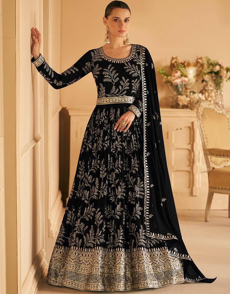Elegant Black Faux Georgette Anarkali Pants for Women - Perfect for Weddings, Parties & Festive Occasions
