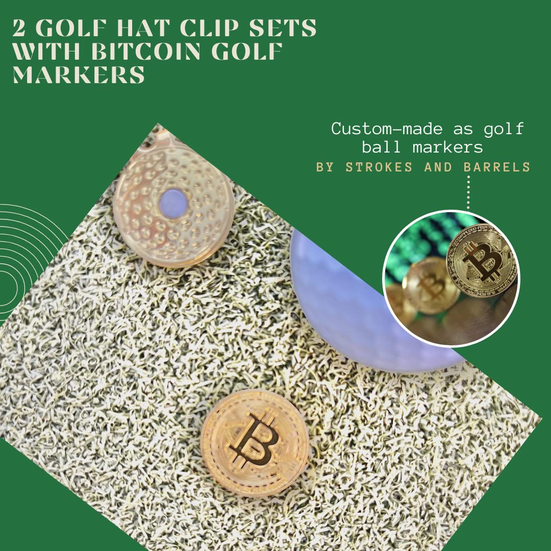 Premium Custom Gold Bitcoin Golf Ball Markers (2-Pack) with Hat Clips - Perfect Gift for Crypto & Golf Enthusiasts - Easily Attaches to Hats, Caps & Belts - Great for Golf Tournaments, Crypto Events & Collector Displays