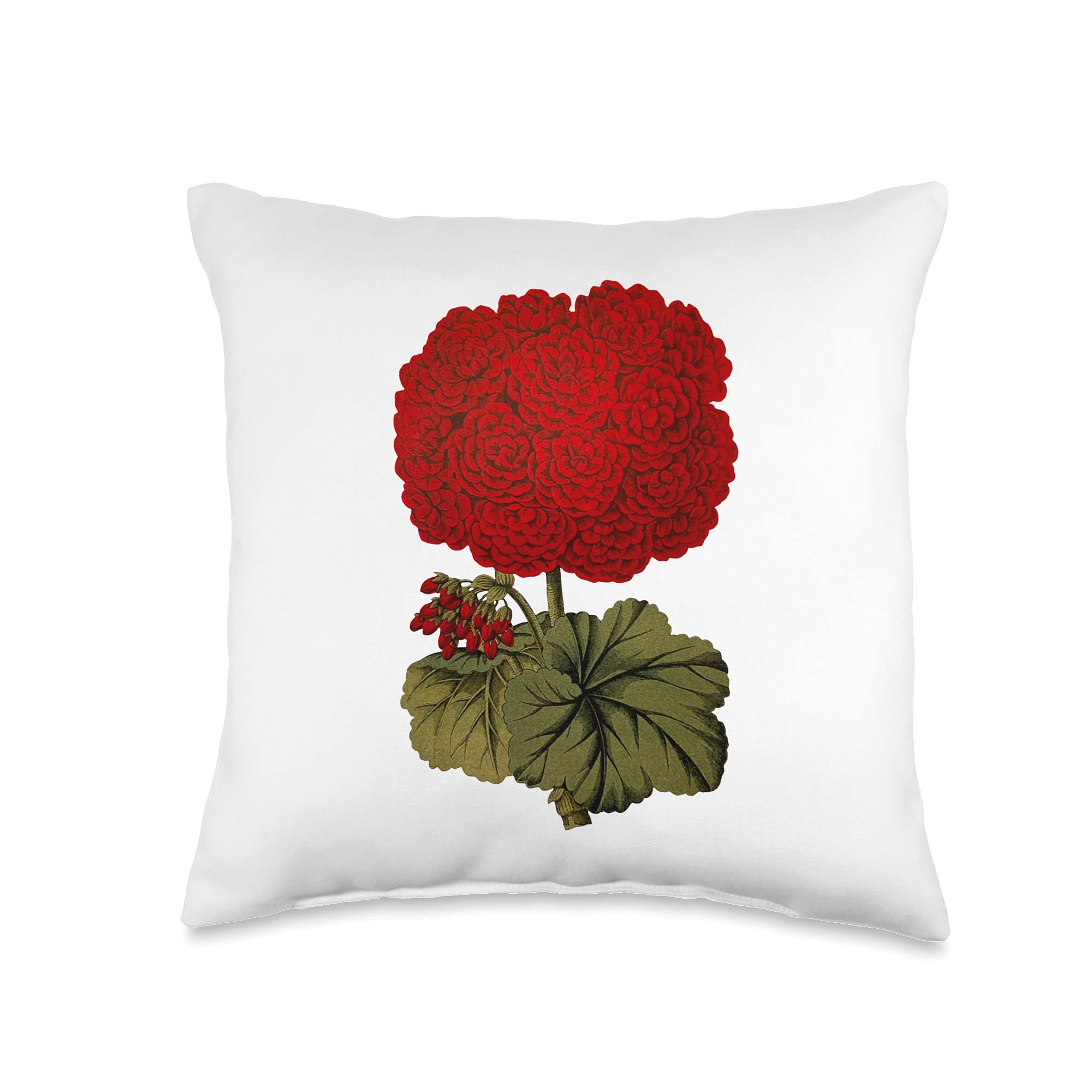 Vintage Red Geranium Flower Throw Pillow - Decorative Cushion Cover for Sofa, Bed, Living Room - Home Decor Accent for Farmhouse, Boho & Cottage Style