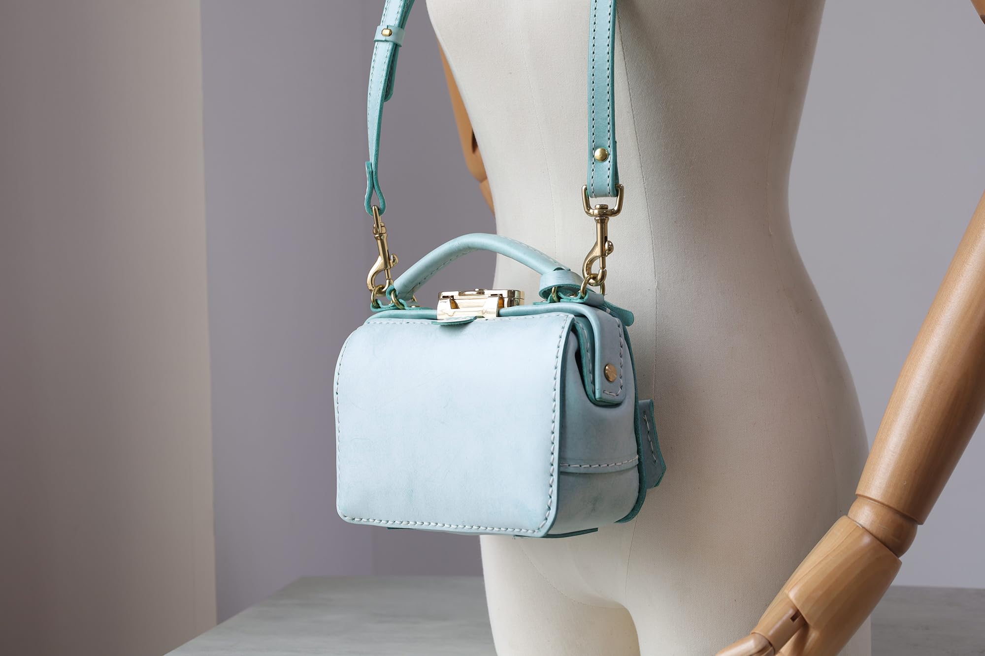 Premium Dulles Doctor Bag for Women - Genuine Cowhide Leather Handmade Shoulder Purse in Light Blue | Perfect for Work, Travel & Everyday Use