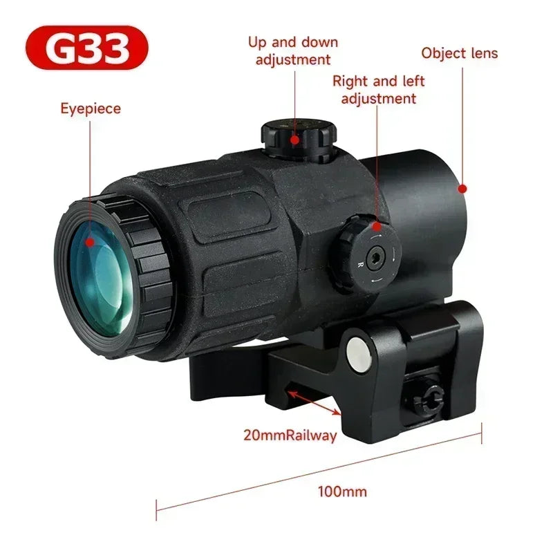 Tactical Red Dot Sight 3X Magnifier Scope - Quick Detach G33 BD04N Reflex Optical Sight for Hunting & Shooting | Perfect for AR-15, Rifle & Tactical Gear Accessories