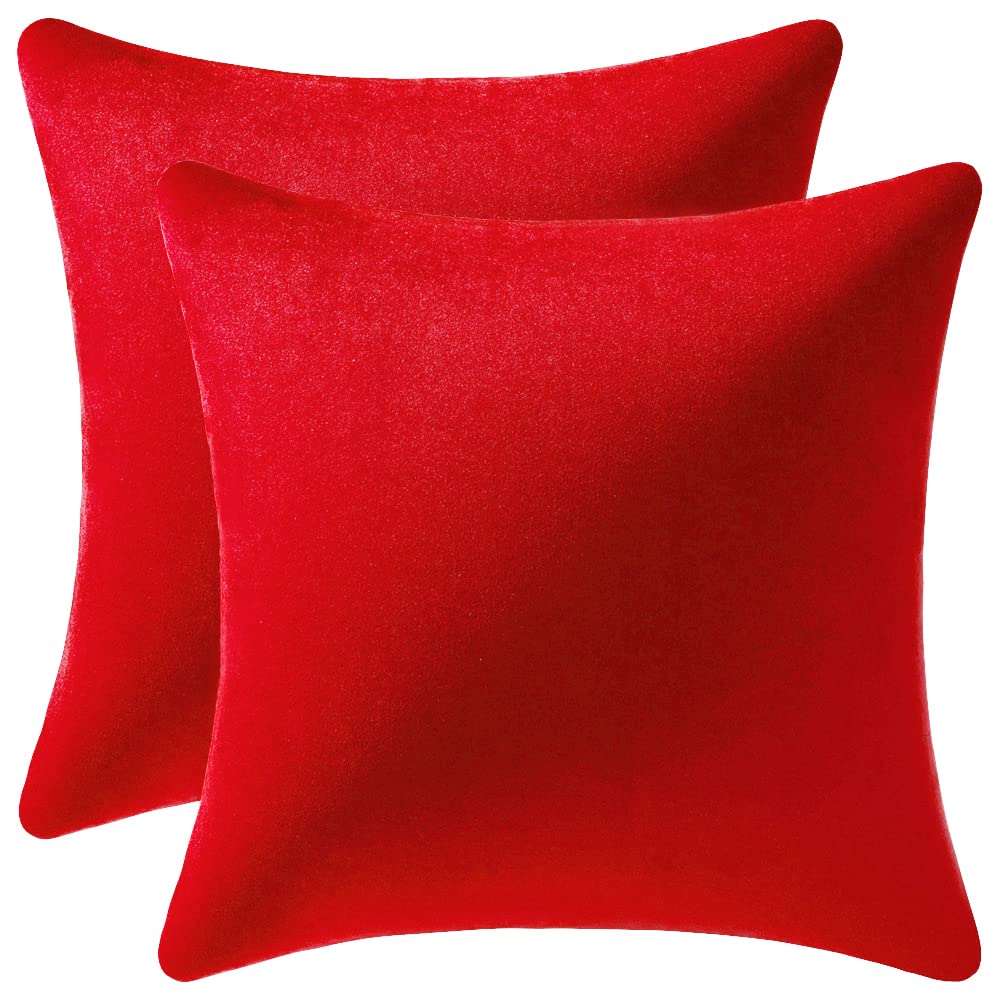 DEZENE 26x26 Inch Euro Pillow Covers Set of 2 - Soft Velvet Square Couch Pillow Shams for Sofa & Living Room Decor (Red) - Perfect for Home, Bedroom, and Lounge Comfort