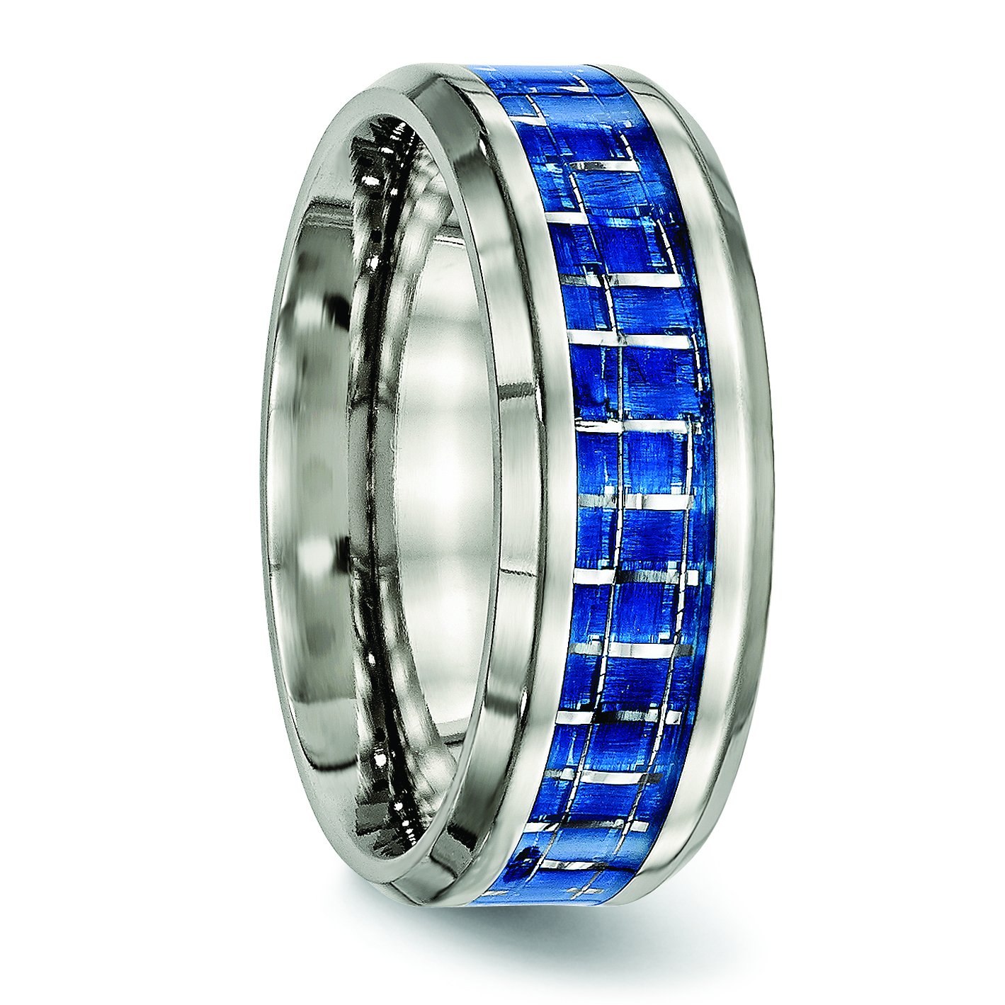 8mm Titanium Wedding Band - Light Blue & White Carbon Fiber Ring for Men
