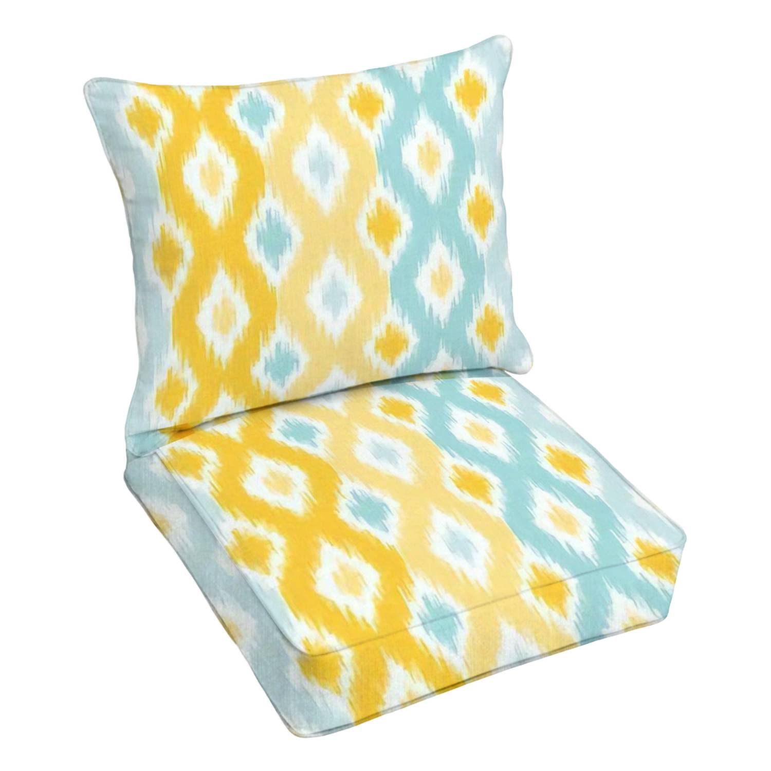 Premium Outdoor Deep Seating Cushion Set - Seamless Geometric Ikat Fabric Style for Patio Furniture - Replacement Cushions for Lounge Chairs & Conversation Sets - Perfect for Backyard, Poolside & Outdoor Relaxation