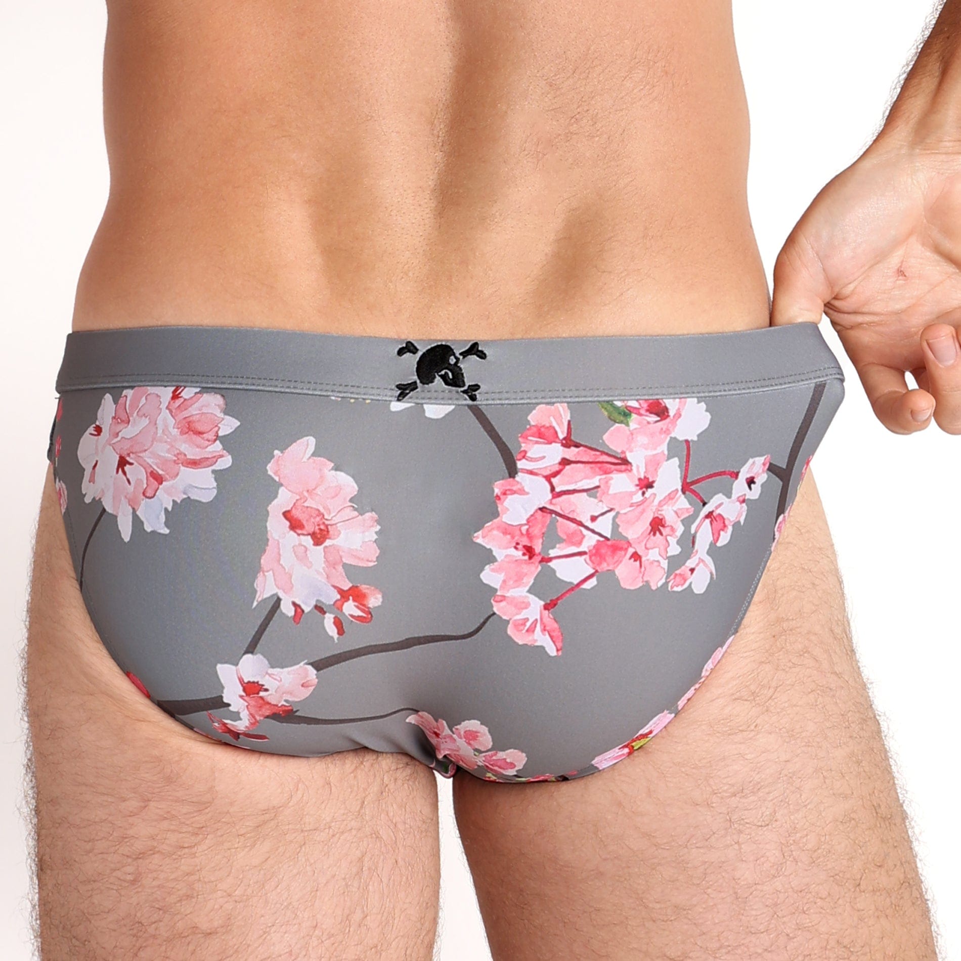 Cherry Blossom Grey Swim Briefs for Men - Quick Dry Comfortable Swim Trunks - Perfect for Beach, Pool, and Summer Vacation