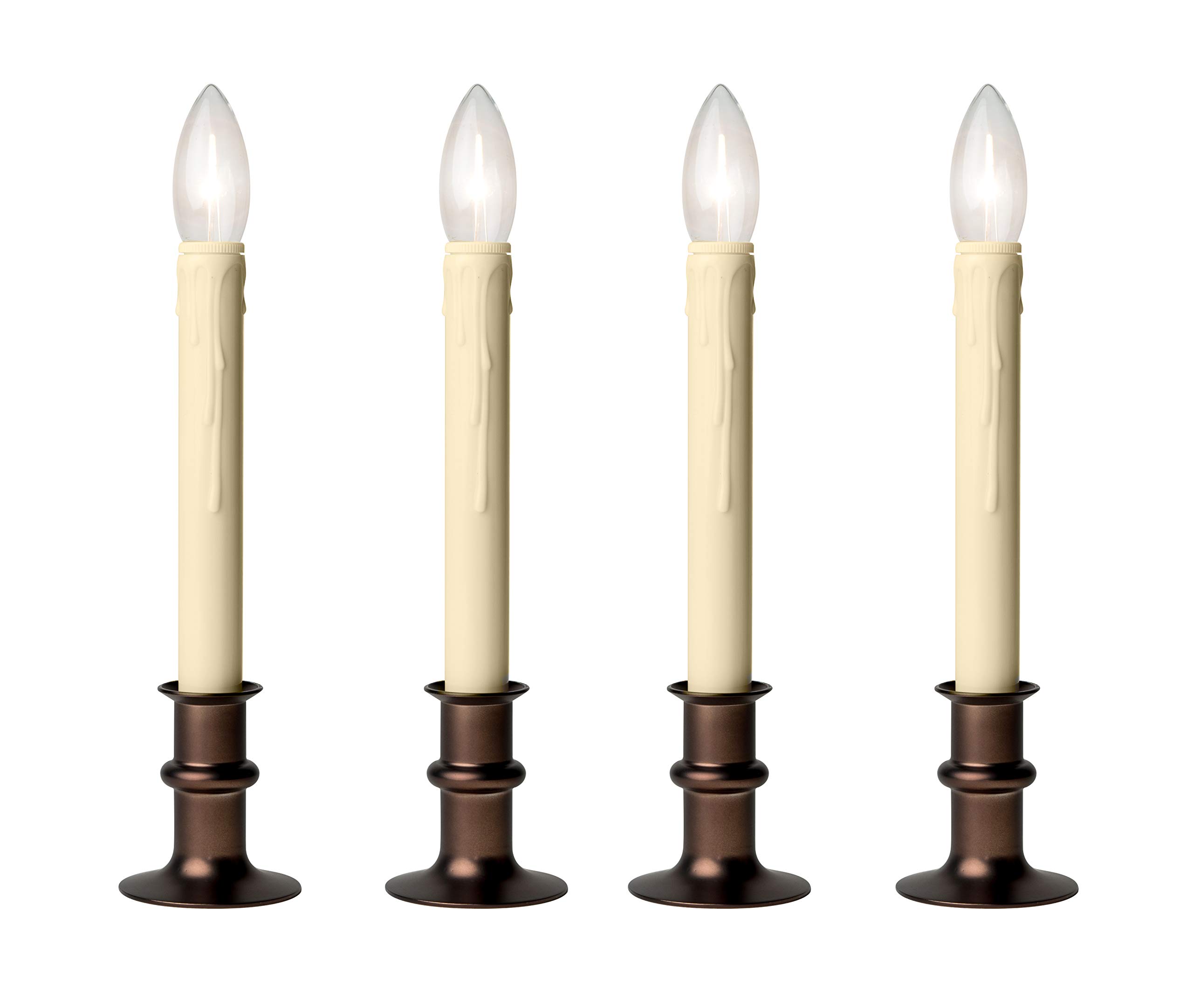 Set of 4 Adjustable Height Battery Operated LED Window Candles with Timer - Ivory Candle Stick (Antique Bronze) - Perfect for Christmas Decor, Home Lighting & Holiday Ambiance