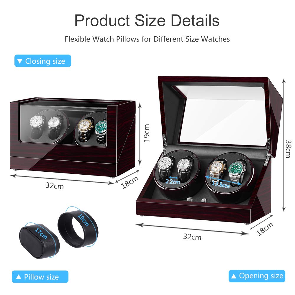 JQUEEN Automatic Watch Winder with Ultra Quiet Motor - Brown Leather (BK) - Perfect for Luxury Watch Storage & Display at Home/Office