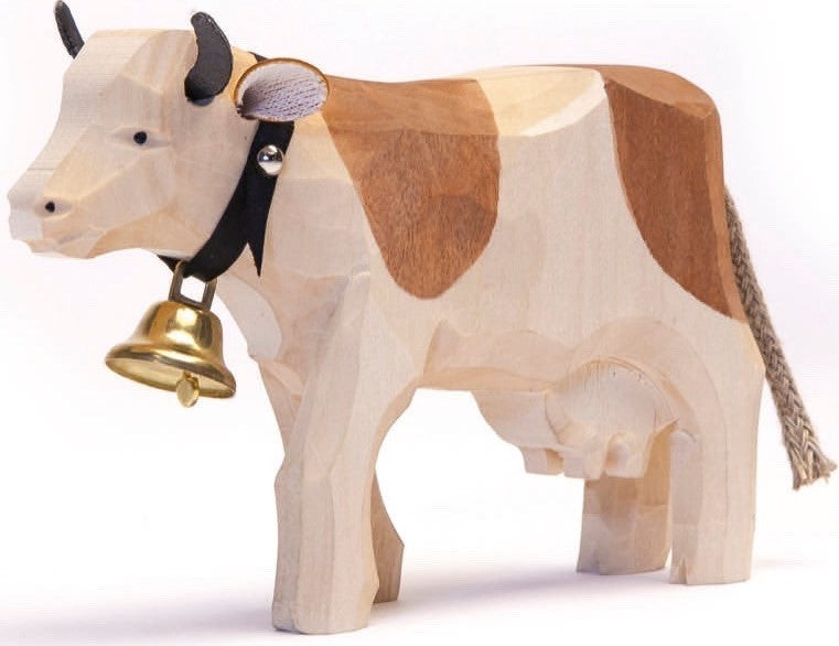 Marc Trauffer Traditional Swiss Cow Figurine - Handmade Wooden Decor for Home & Office - Perfect for Farmhouse, Alpine, and Swiss-Themed Decorations