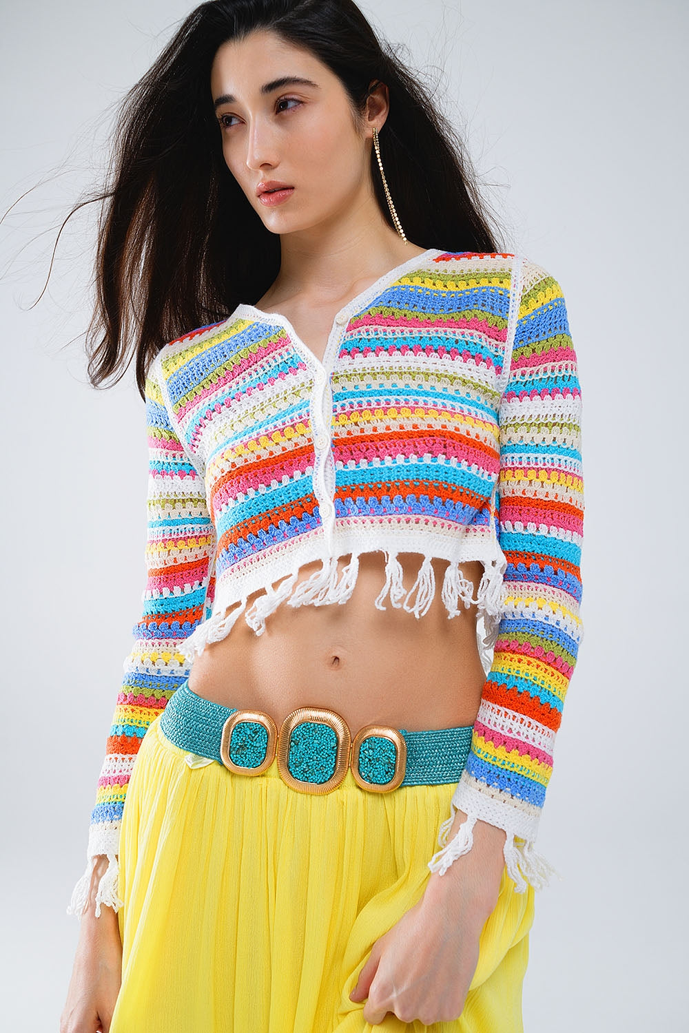 Colorful Striped Crochet Cardigan for Women - Cozy Handmade Knit Sweater for Fall & Winter, Perfect for Casual Outfits and Layering