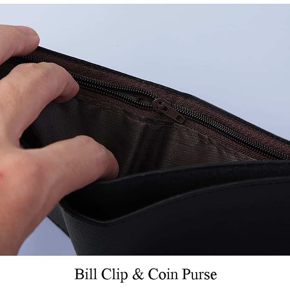 Slim Minimalist Men's Wallet with Money Clip & Zipper - PU Leather Bifold Credit Card Holder & Coin Purse (Buckle Black) | Perfect for Everyday Carry, Travel & Business | WANFORD-0002