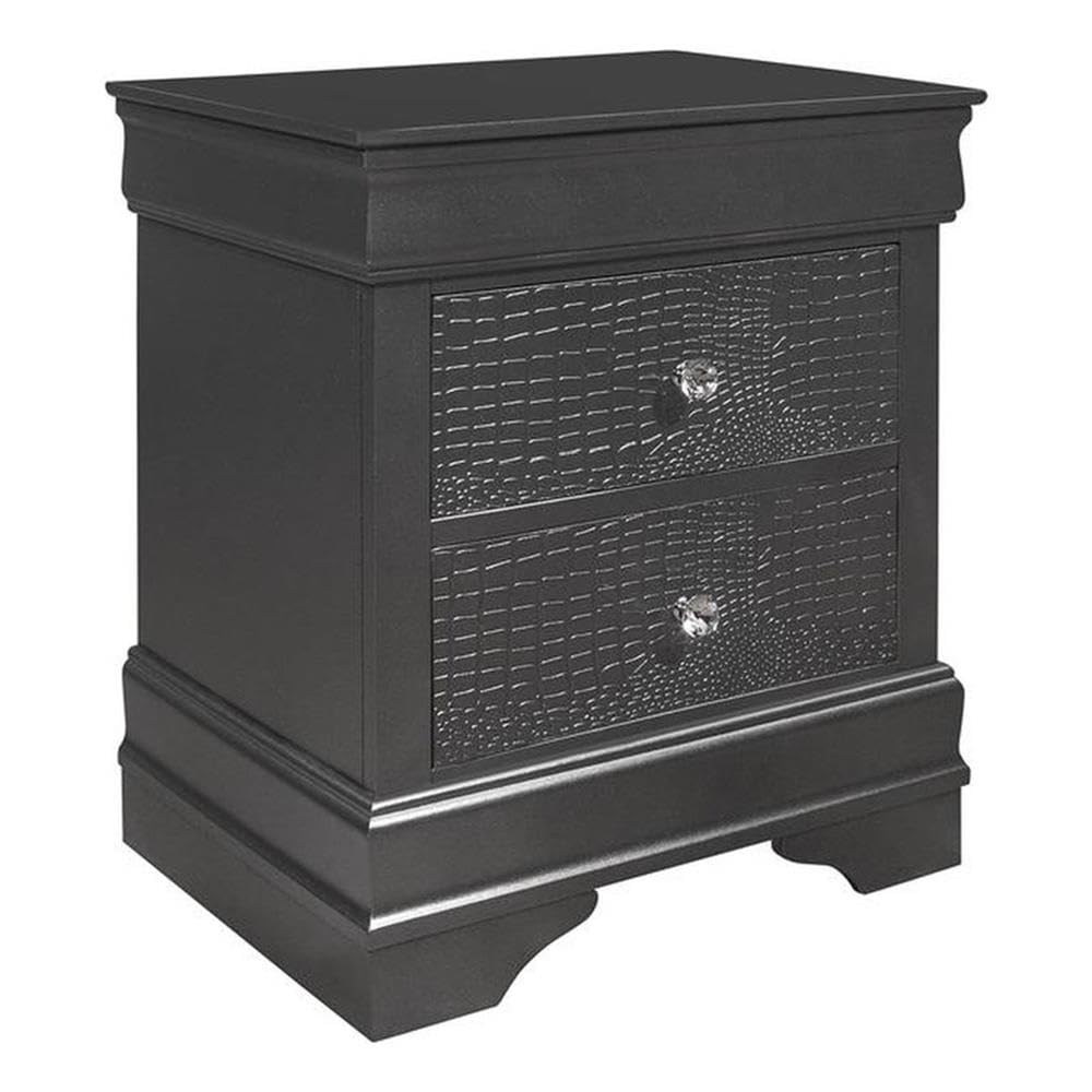 Global Furniture USA Pompei Nightstand with Gray Finish - Modern Metallic Grey Bedside Table for Bedroom, Living Room, or Guest Room