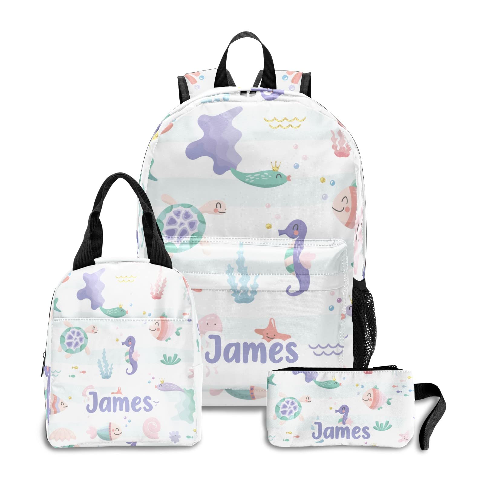 Grandkli Cute Ocean Animal Sea Turtle Backpack Set for Teens - Personalized School Backpack with Lunch Box & Pencil Pouch for Boys & Girls - Durable Travel Backpack for School, Camping & Daily Use