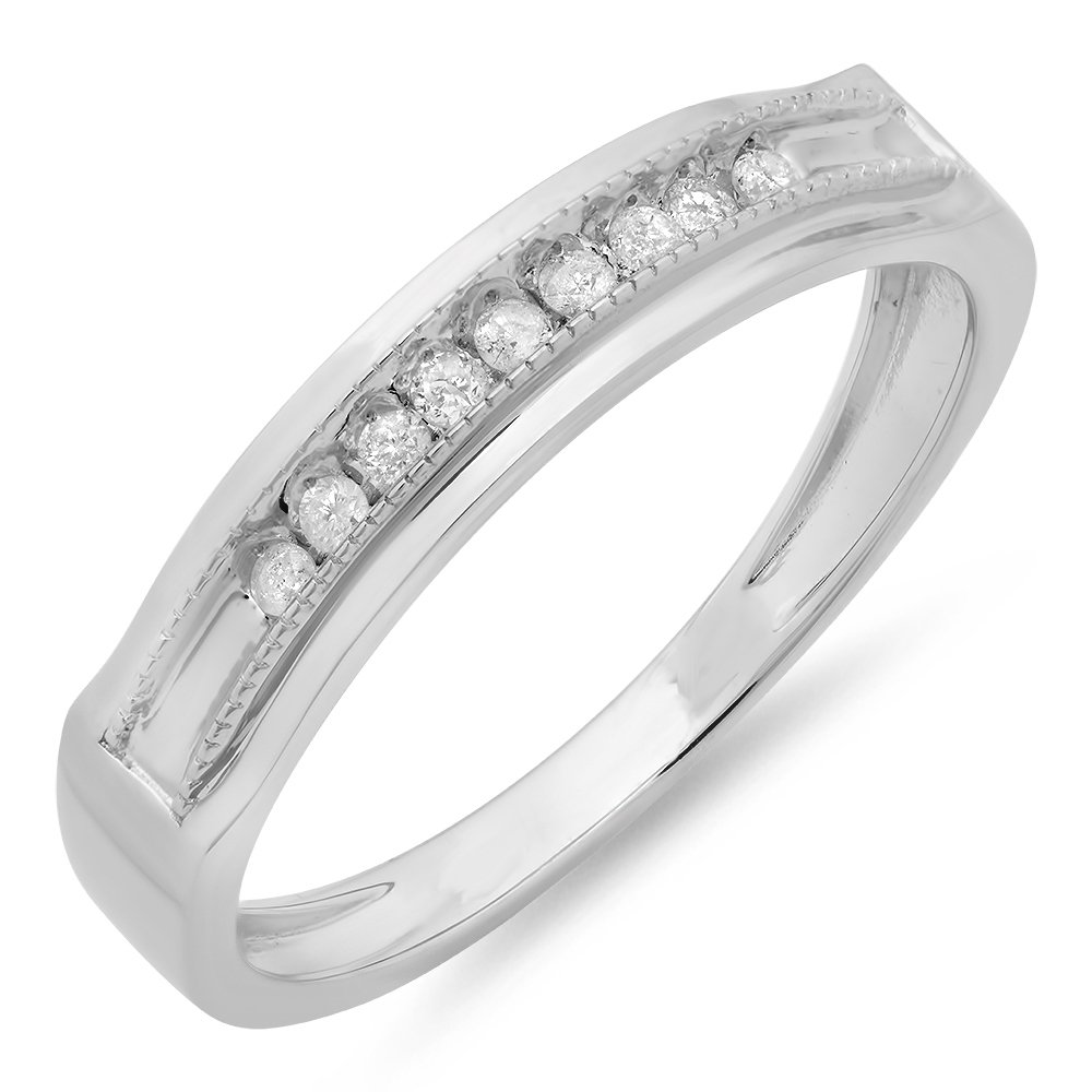 Dazzlingrock Collection 0.16 Carat (ctw) Round Diamond Men's Wedding Band Ring in Sterling Silver - Anniversary Gift, Stackable Design for Everyday Wear or Special Occasions
