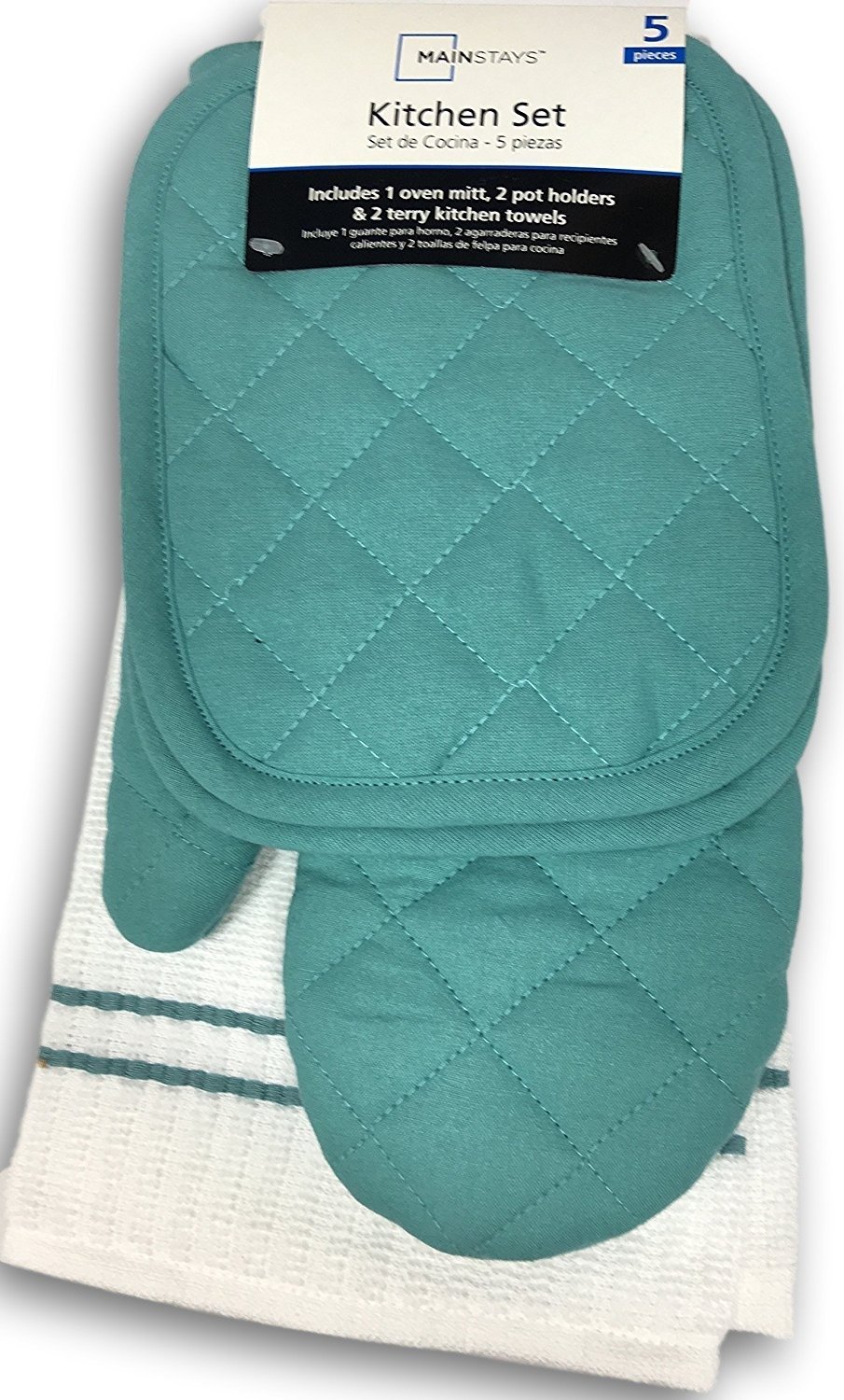 Topaz 5-Piece Kitchen Towel Set - Oven Mitt & Pot Holders for Cooking & Baking