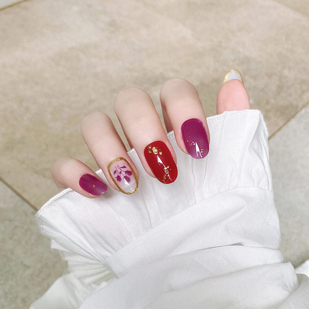 24 Pcs Purple Tulip False Nails with Designs - Mid-Length Oval Acrylic Fake Nails, Full Cover Nail Tips for Women | Perfect for Parties, Weddings, and Special Occasions