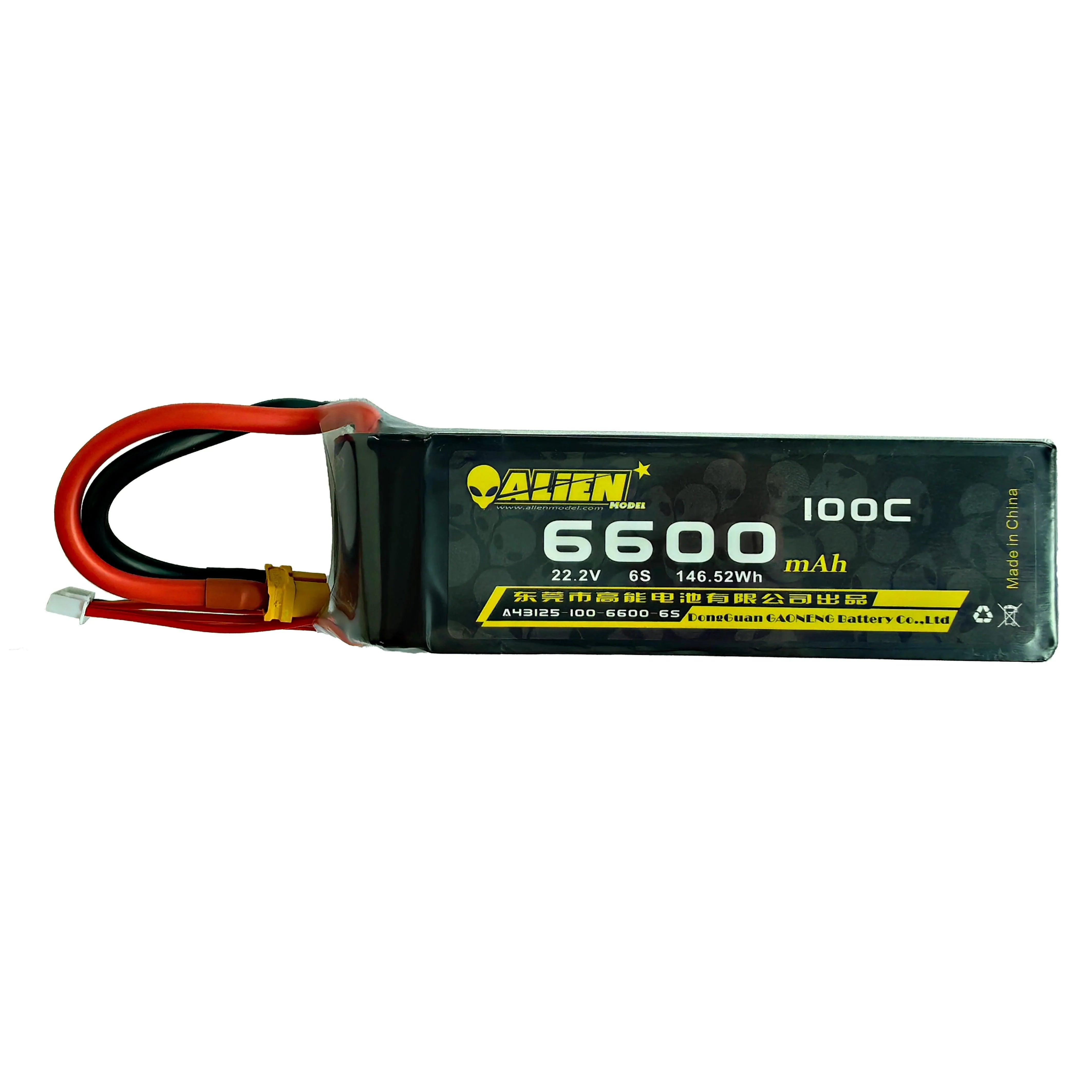Alien 6600mAh 6S 22.2V 100C Lipo Battery with XT60 Plug - High Performance RC Drone Car Boat Power Supply
