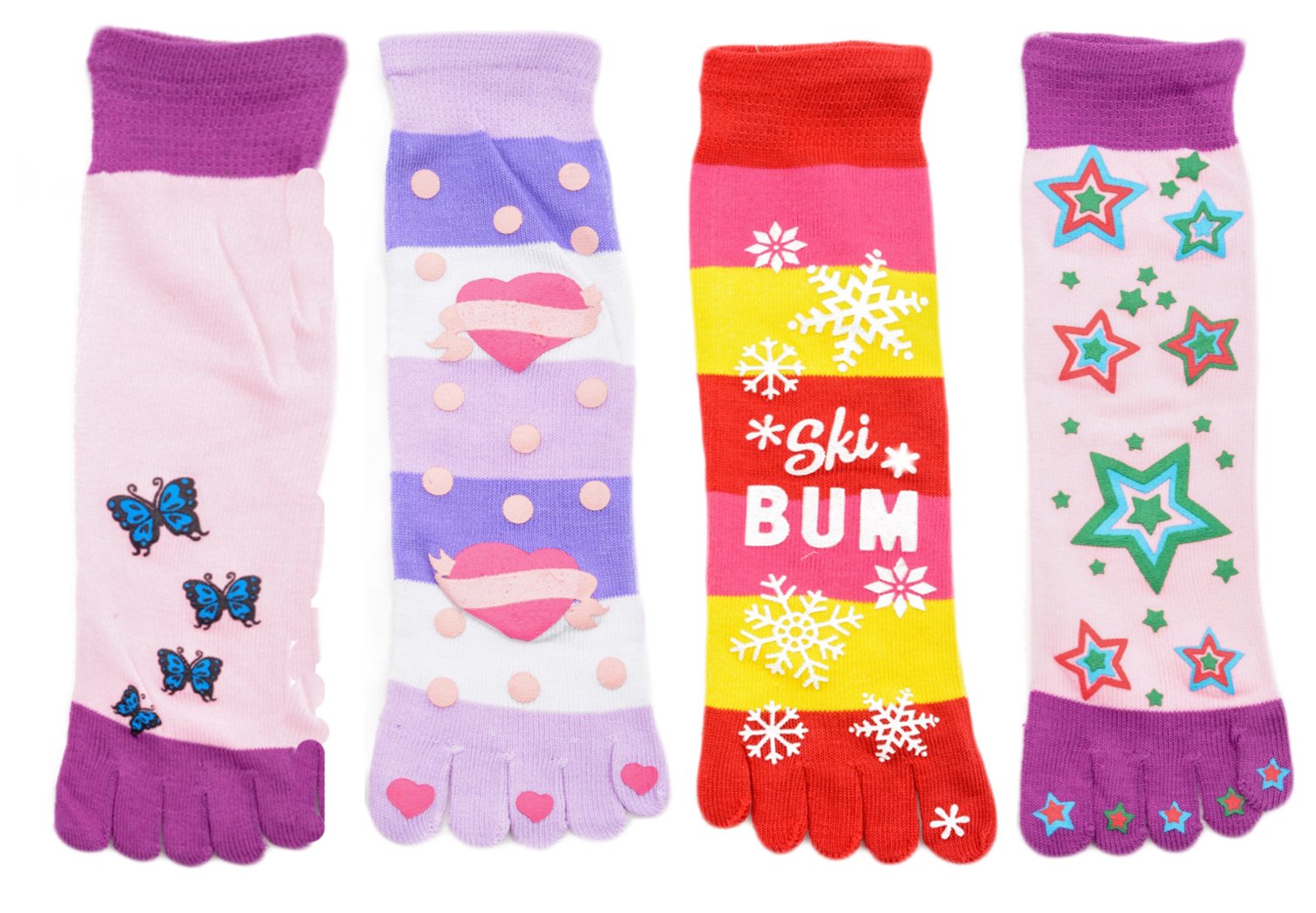 Breathable Toe Socks for Women & Men - 4 Pairs Non-Slip Rubberized Grip Socks Size 9-11 (US) - Soft Comfortable Yoga, Pilates, Running & Home Wear Socks