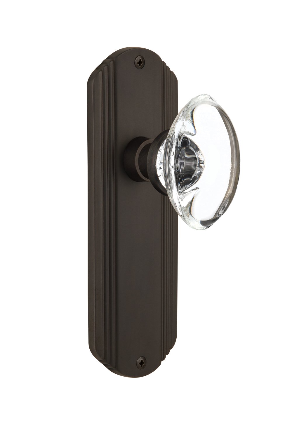 Vintage Deco Plate with Oval Clear Crystal Glass Knob - Single Dummy Door Plate in Oil-Rubbed Bronze Finish | Perfect for Cabinet, Drawer & Furniture Hardware Upgrade