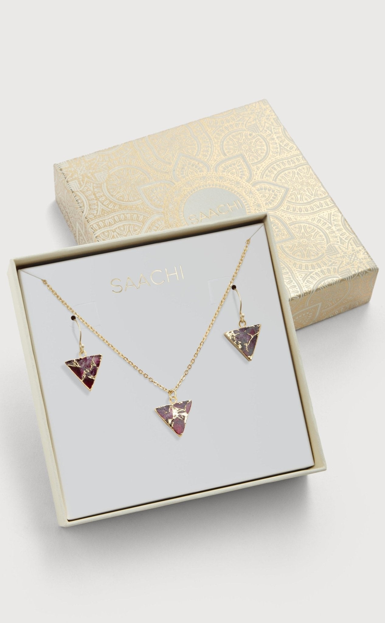 Mojave Triangle Mini Earring and Necklace Set - Dainty Gold Jewelry for Women, Minimalist Geometric Necklace and Earrings Set - Perfect for Everyday Wear, Date Night, and Gifts