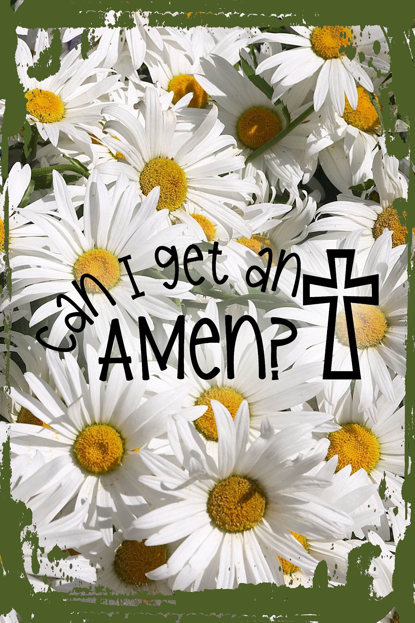 Religious Wall Art - Daisy Flower Cross Decor with 'Can I Get an Amen?' Quote - 8x12 Inch Inspirational Christian Home Sign for Living Room, Bedroom & Church Gift