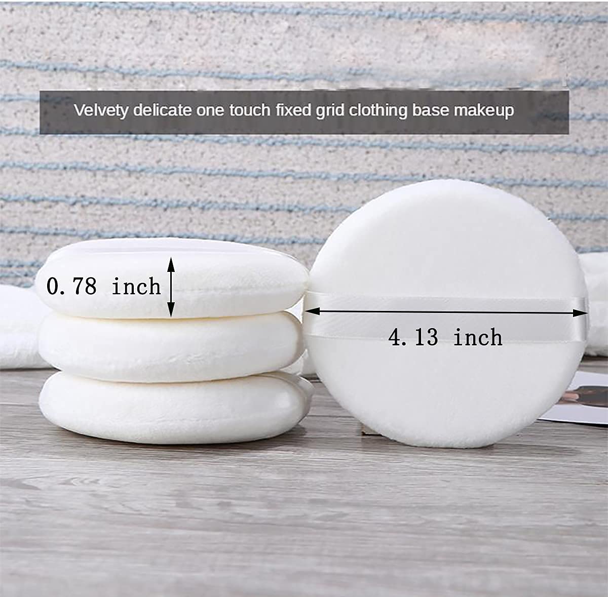 JOOTUEPO 4.13 Inch Large Round Velour Powder Puff - Ultra Soft, Washable Makeup Sponge with Strap (6 Pack) - Perfect for Loose Powder, Foundation & Body Makeup Application
