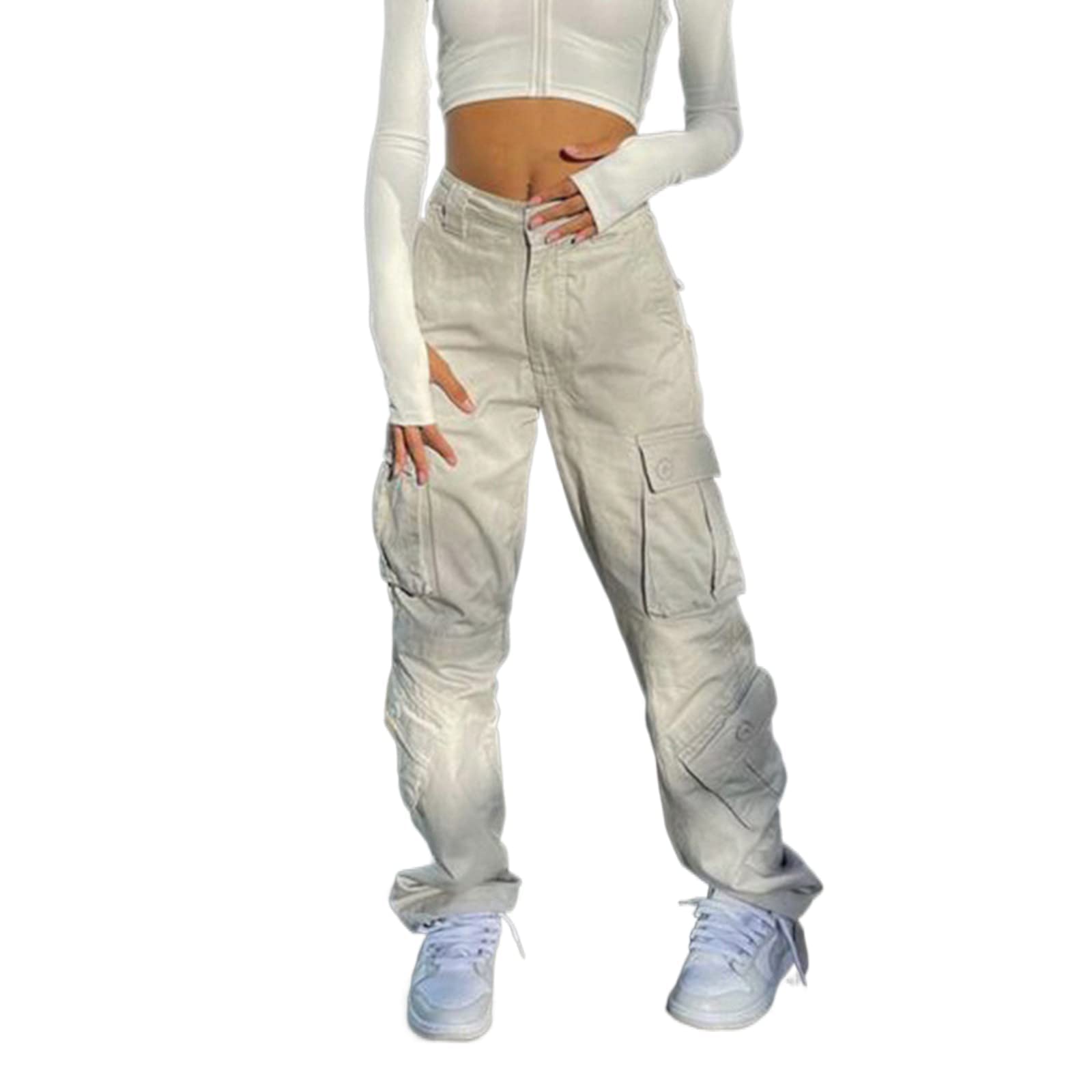 ICNGLKSND Women's High Waisted Baggy Jeans - Y2K Streetwear Denim Pants with Big Pockets, Straight Wide Leg Trousers for Casual Outfits & Fashion Looks