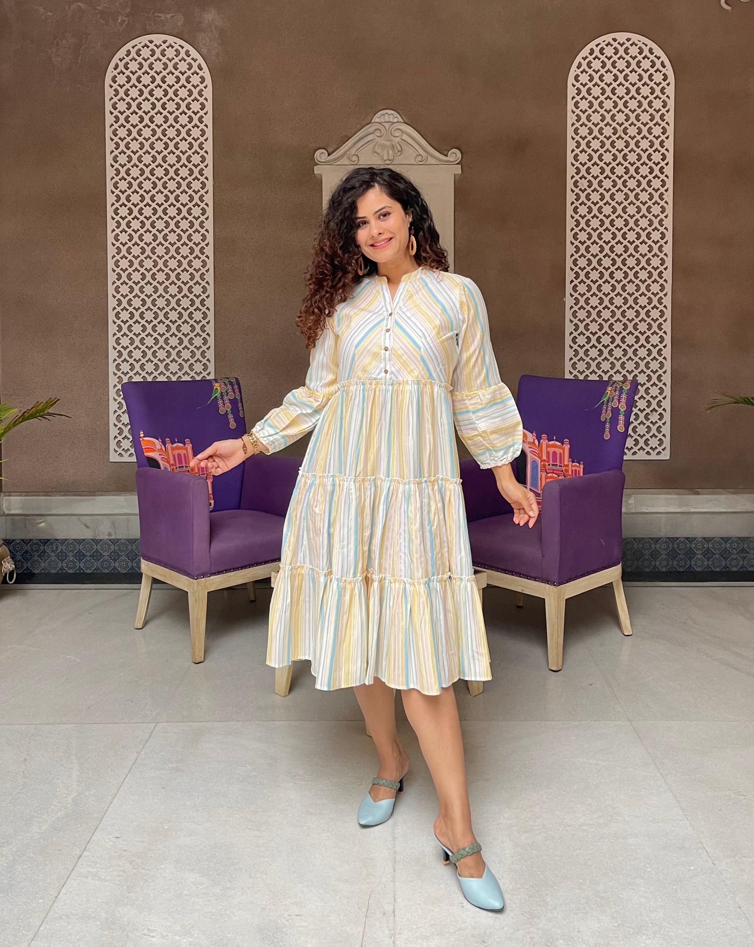 Pastel Blue Stripes Cotton Maxi Dress for Women - Soft Flowy Summer Beach Dress with Pockets | Perfect for Vacation, Boho Outfits & Casual Wear