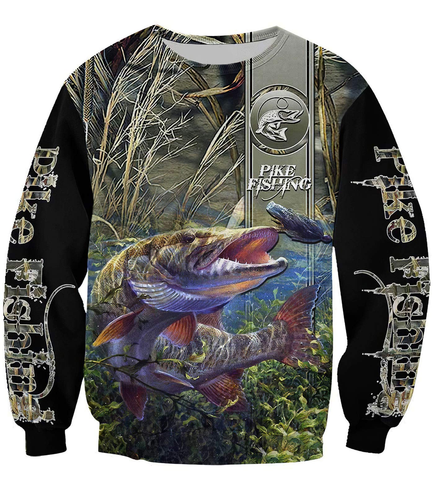 SWAG HIPSTER Men's Camo Hoodie - Pike Fishing Sweatshirt & Tee Shirt for Outdoor Adventures & Casual Streetwear