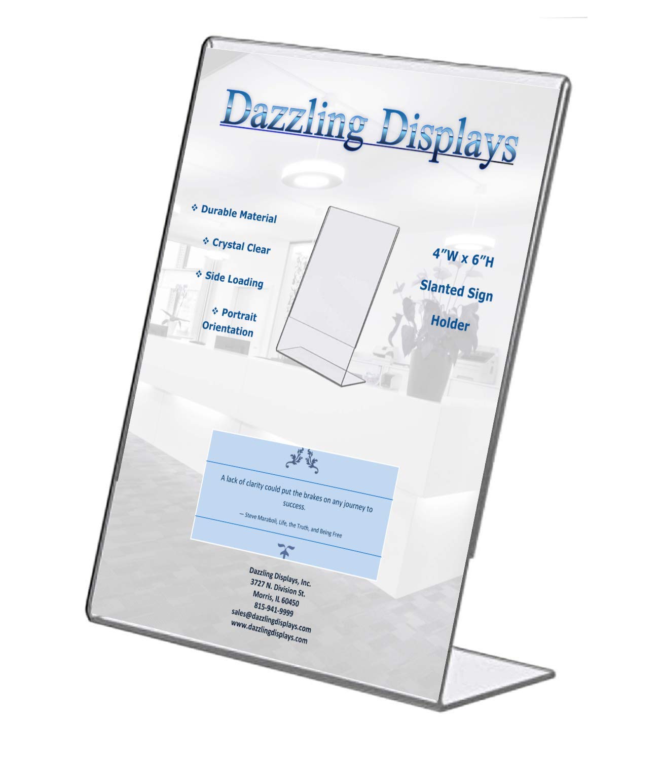 Premium Clear Acrylic Sign Holder 4x6 Inches - Slanted Display Stand for Office, Retail, Trade Shows & Home - Durable 100-Pack for Menus, Price Tags, Promotions & Information Signs