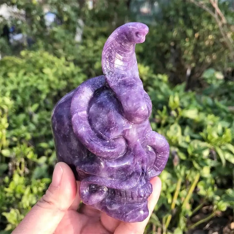 11CM Natural Lepidolite Snake Skull Crystal Carving - Healing Stone for Meditation, Witchcraft & Home Decor - Unique Christmas Gift for Spiritual Practitioners (1pc)