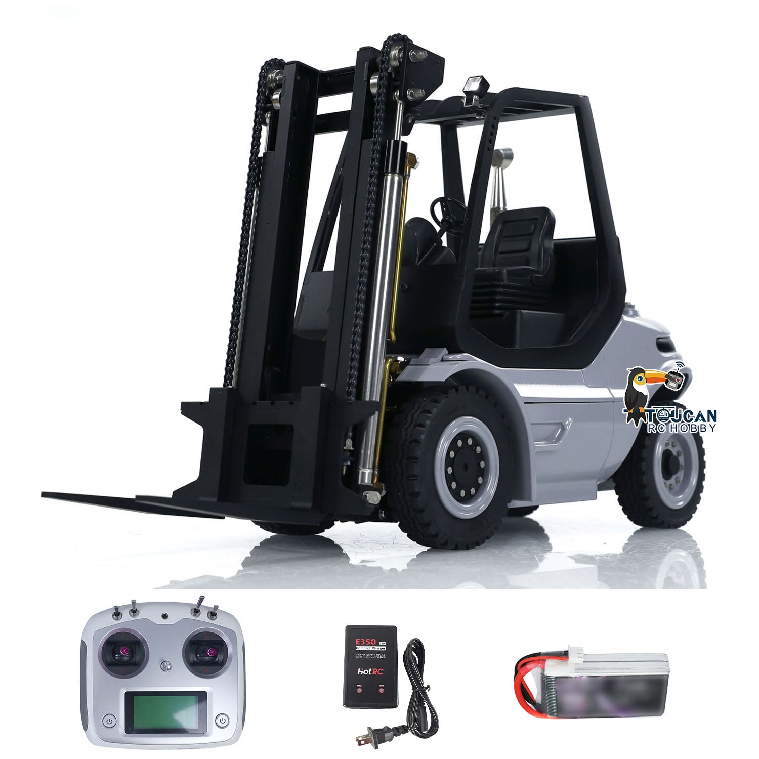 1/14 Scale Metal LESU Assembled & Painted RC Forklift Truck - RTR with Light, Sound, Motor, Servo & ESC - Includes Flysky FS Transmitter & Receiver - Perfect for Indoor/Outdoor RC Hobby, Construction Site Play & Collectors Display