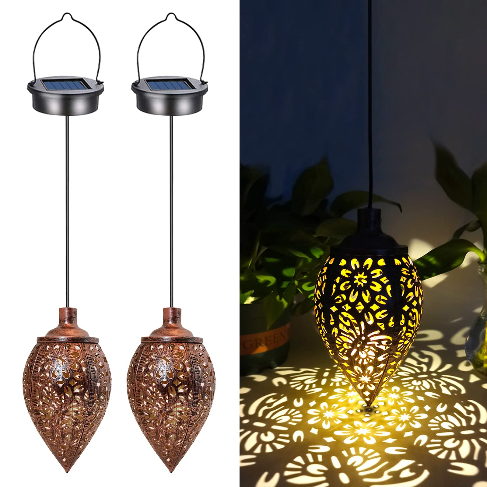 2 Pack Solar Lantern Outdoor Garden Lights - Waterproof Hanging Solar Powered Decorative Lighting for Patio, Lawn, Pathway, Terrace - Perfect for Backyard, Camping & Evening Ambience