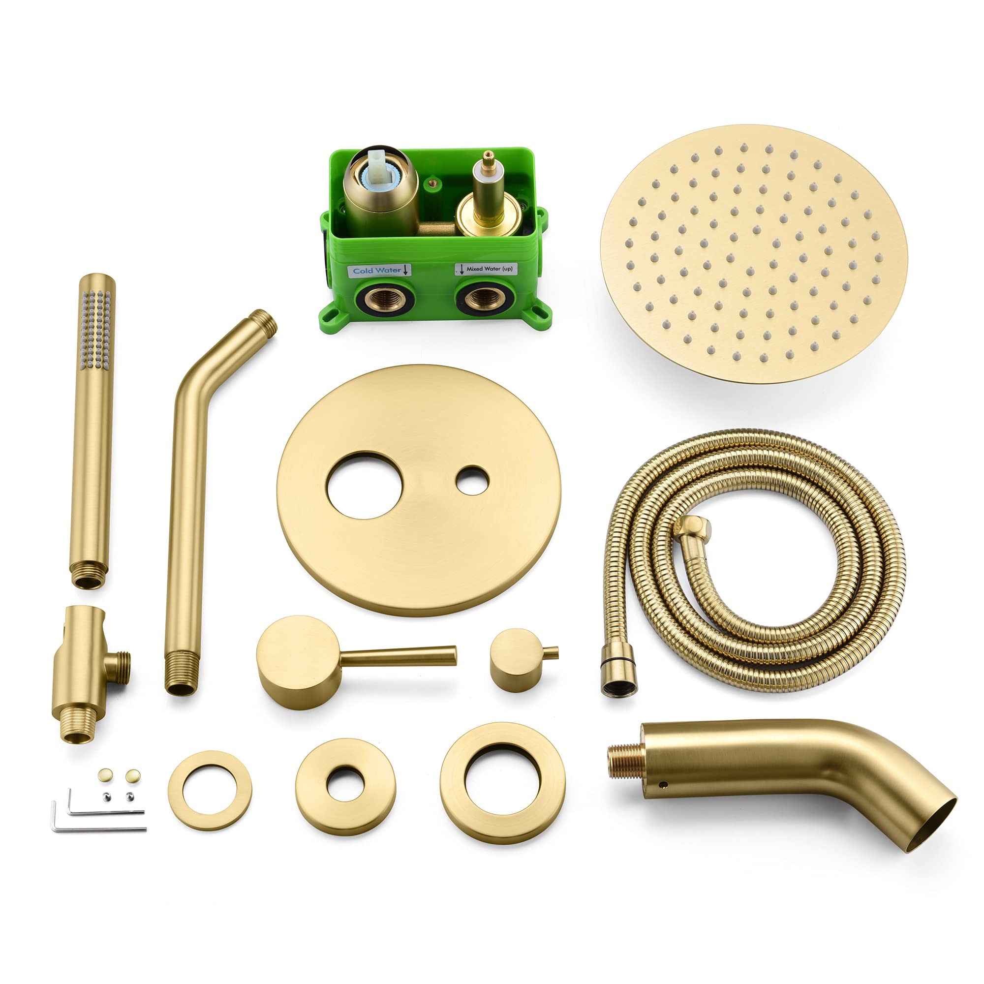 Sumerain Brass Rain Shower System - 8 Inch Shower Head with Tub Spout & Handheld Shower, Brushed Gold Finish - Perfect for Bathroom Renovation & Luxury Spa Experience