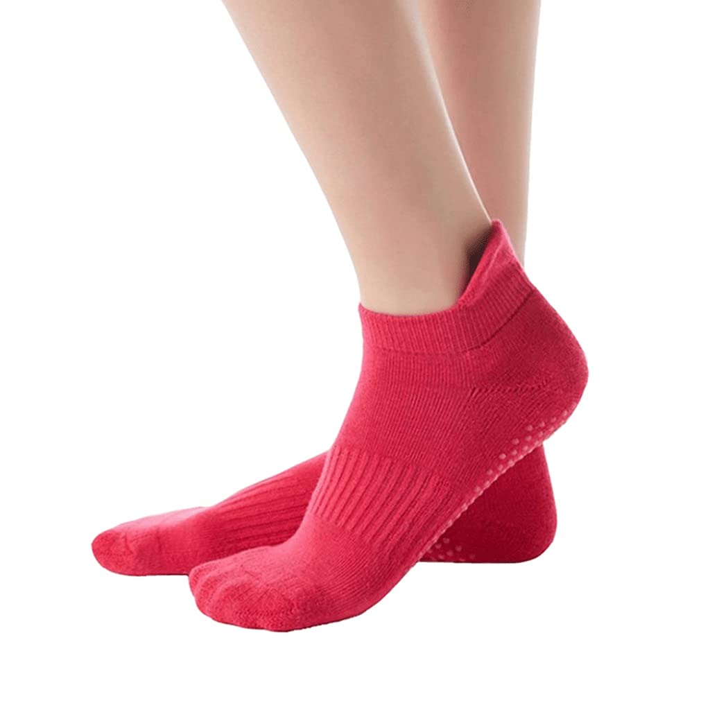 3 Pairs Non-Slip Yoga Socks for Women & Men - Breathable Anti-Skid Cotton Gripper Socks for Pilates, Gym, Barre & Home Workouts (Rose Red) - Perfect for Yoga, Fitness & Dance Classes