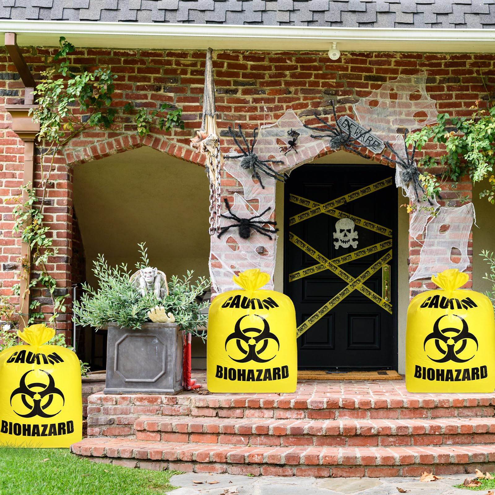 Qilery 8-Pack Large Halloween Leaf Trash Bags - Heavy Duty Plastic Lawn Waste Bags for Outdoor Fall Cleanup, Biohazard Party Decor, Zombie Themed Halloween Garden & Yard Waste Collection - Perfect for Halloween Parties, Yard Work, and Spooky Decorations