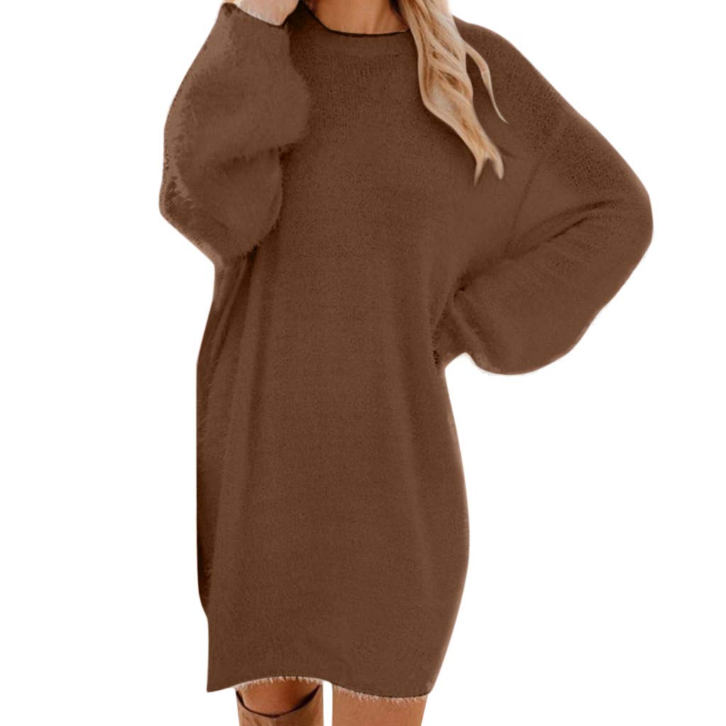 Handyulong Women's Oversized Knit Sweatshirt Dress - Casual Loose Long Tunic Pullover Blouse for Lounge Wear & Fall Fashion