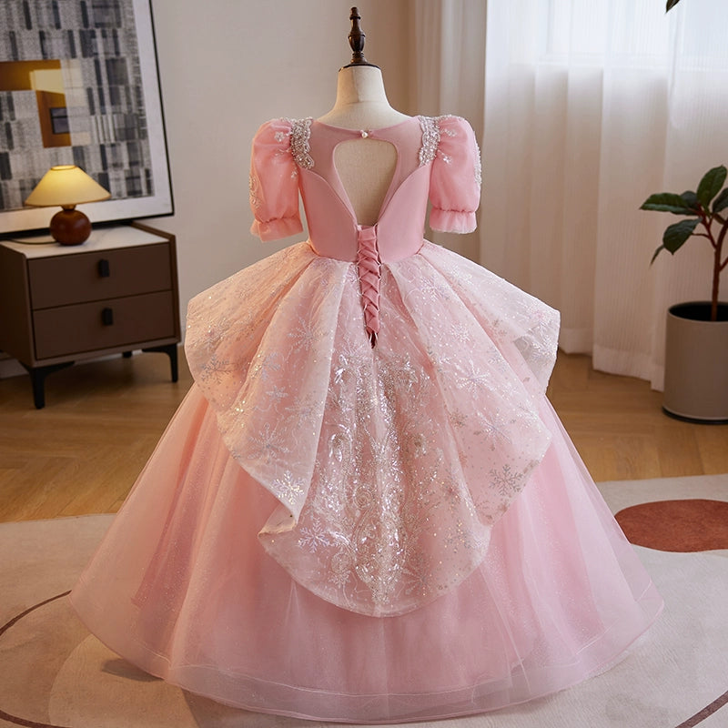 Pink Organza Flower Girl Dress - Princess Sweetheart Floor Length Formal Gown for Weddings, Parties & Special Occasions