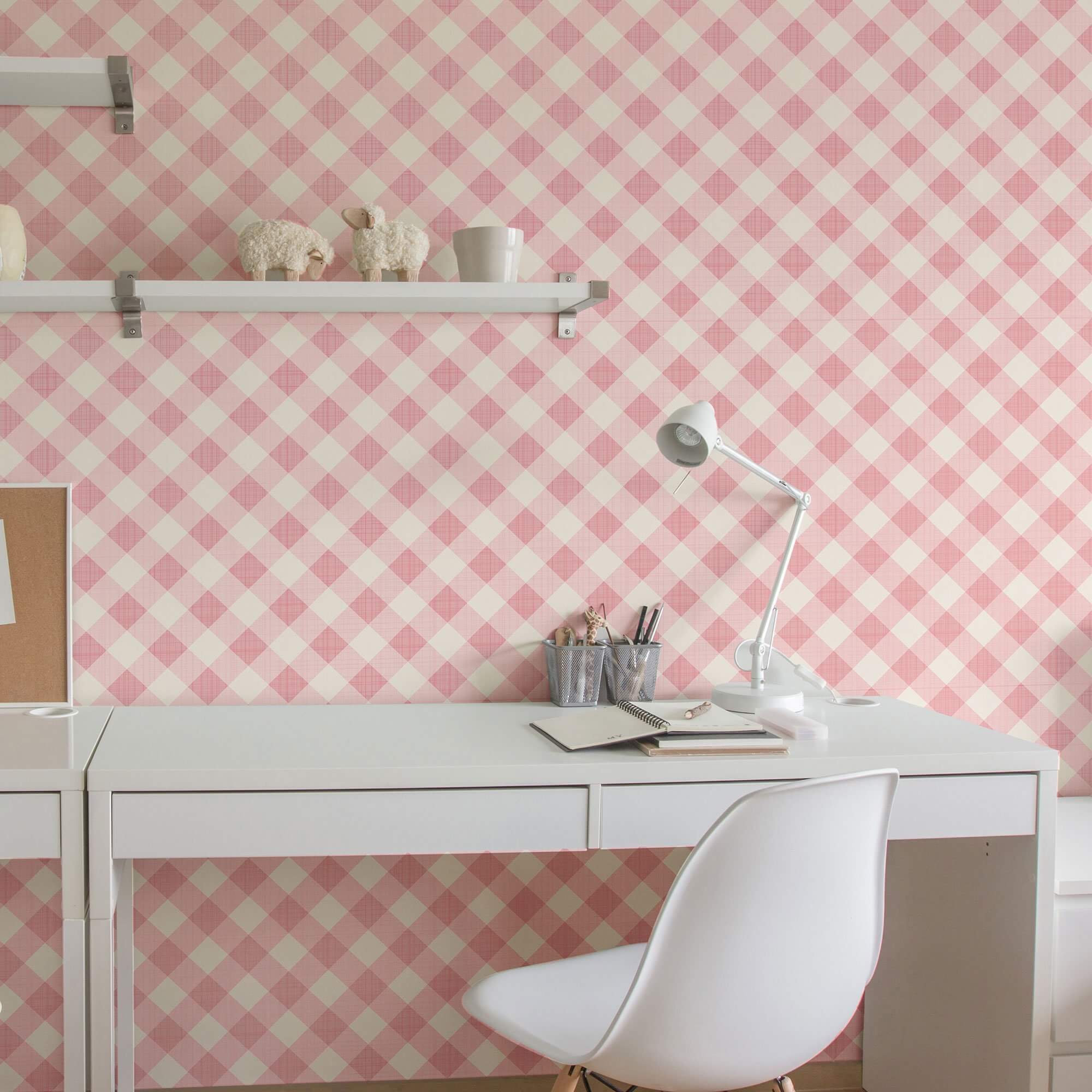 Pink Plaid Peel and Stick Removable Wallpaper - Self-Adhesive Decorative Wall Covering for Bedroom, Nursery & Home Office Decor