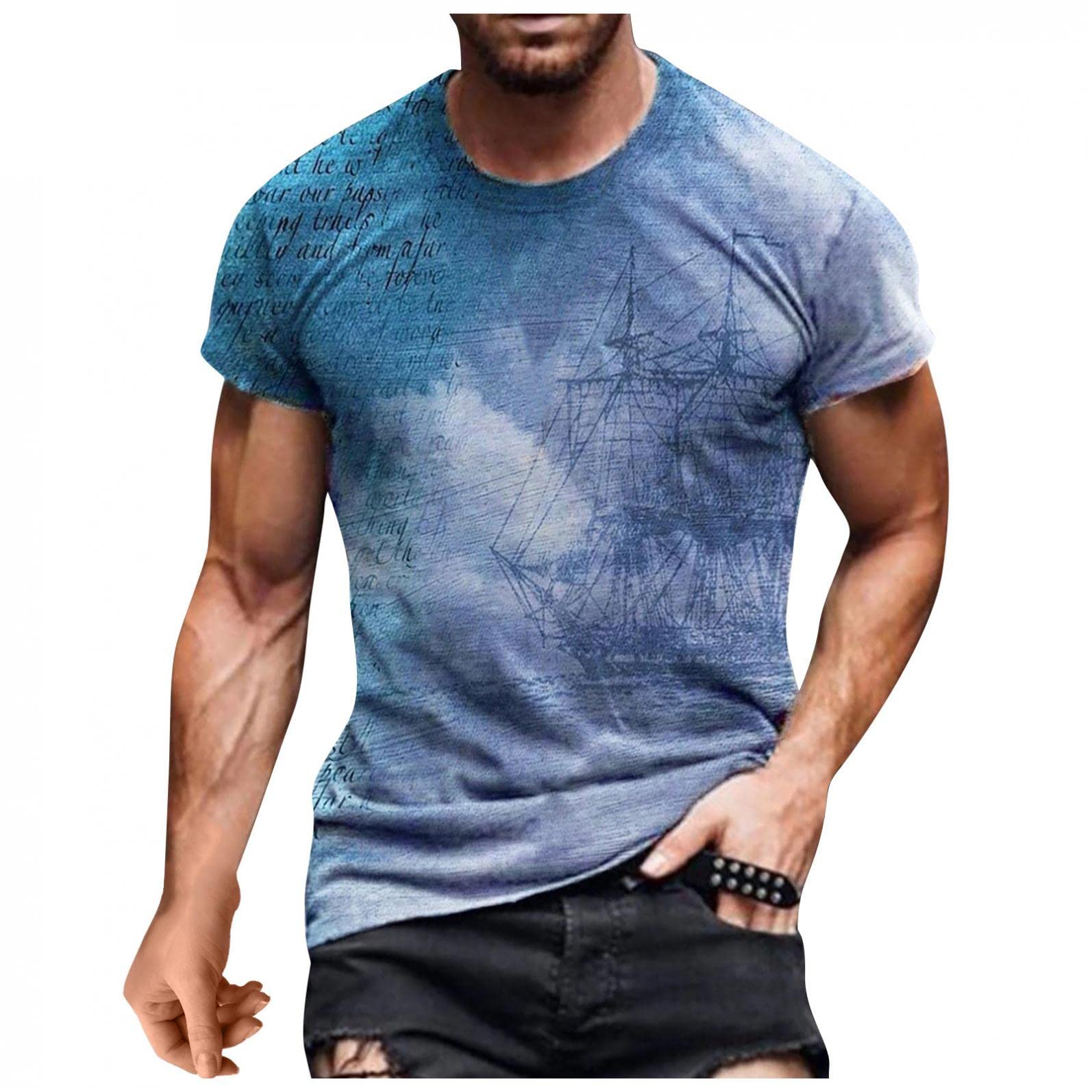 NOLDARES Men's Short Sleeve Slim Fit 3D Printed T-Shirt - Breathable Summer Casual Tee for Outdoor Activities, Travel & Daily Wear