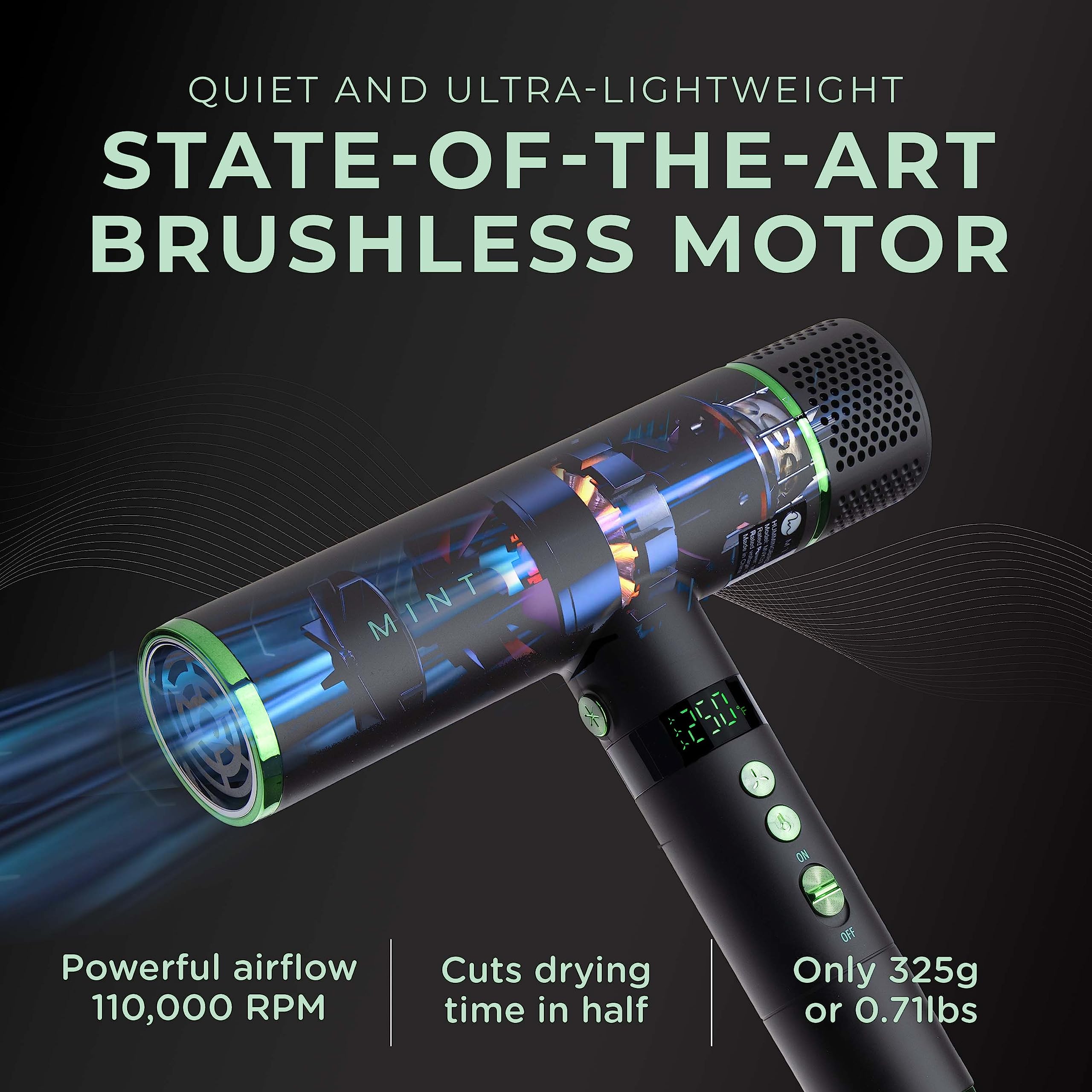 MINT Hummingbird Smart Professional Hair Dryer with Diffuser - Lightweight Blow Dryer with Brushless Motor | High Speed Ionic Hair Dryer with Ultra Quiet BLDC Motor - Perfect for Home, Salon & Travel Use