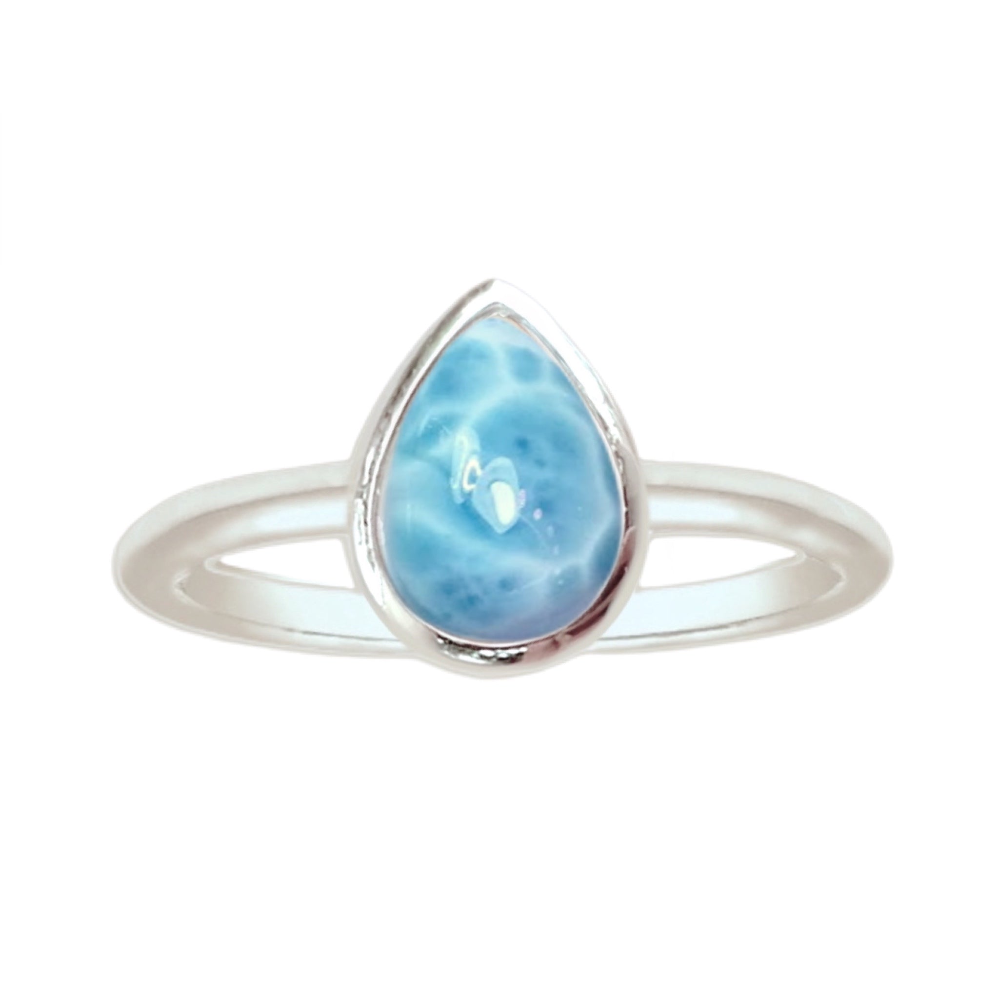 Laihas Mini Tearing Spirit Larimar Ring - Genuine Larimar Stone Silver Jewelry for Women, Handmade Boho Chic Ring - Perfect for Meditation, Yoga & Spiritual Healing