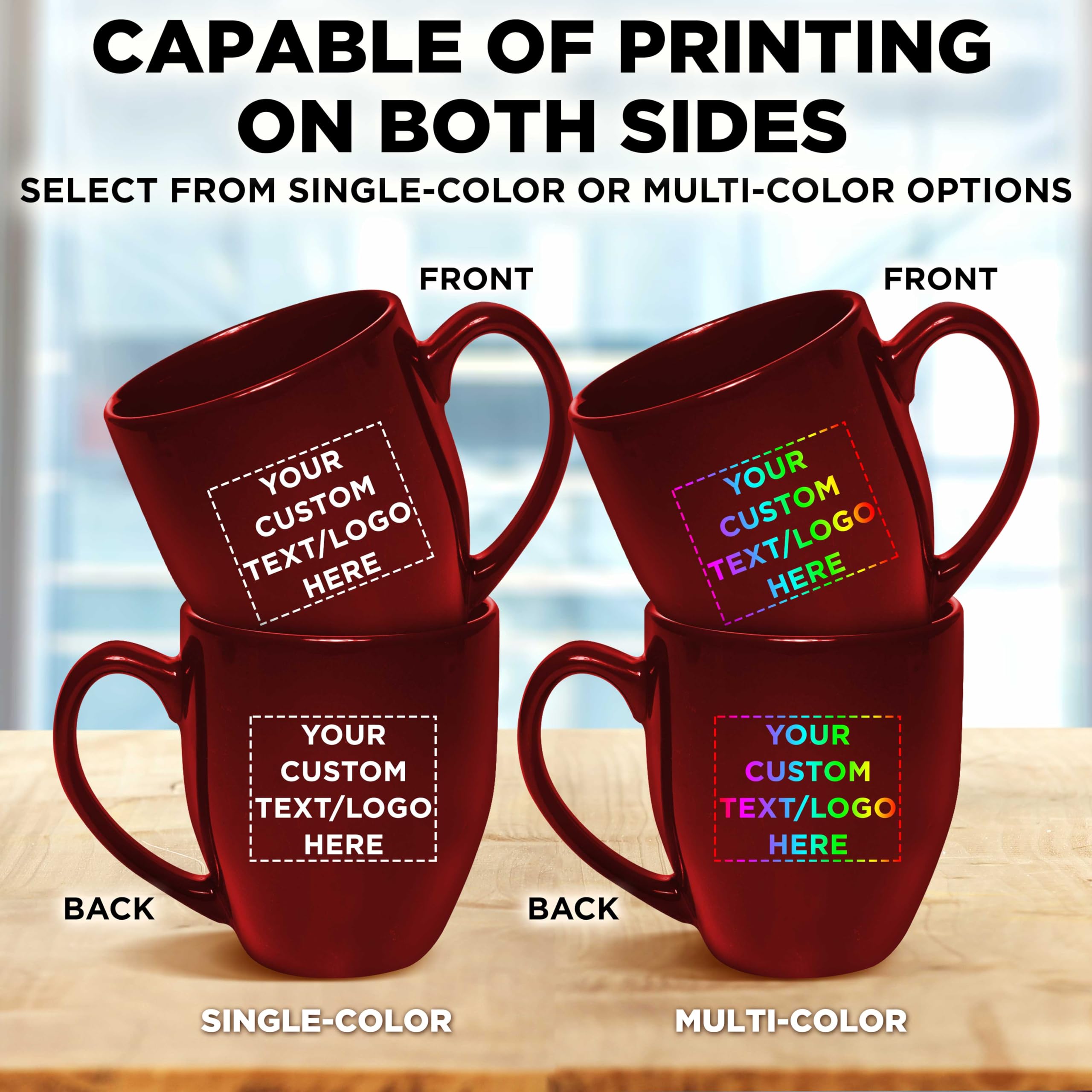 Custom 16 oz Large Coffee Cups Bulk Set of 50 - Personalized Maroon Travel Mugs for Tea, Espresso, Cappuccino & Hot Cocoa - Ideal for Offices, Cafes, Restaurants & Events