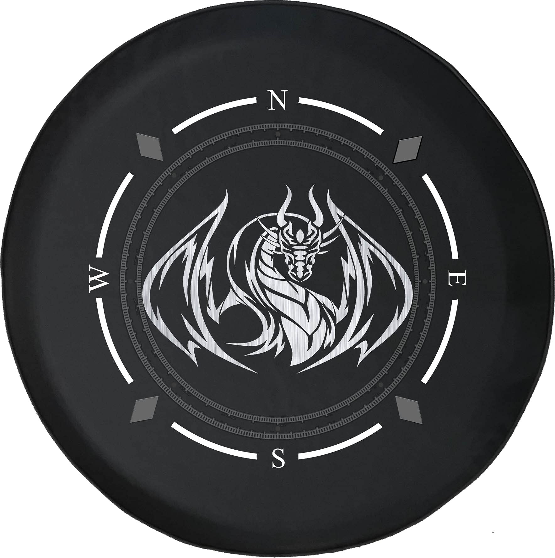 Premium American Unlimited Spare Tire Cover with Compass Design - Brushed Steel Tribal Dragon Silver Wheel Cover for SUV, Trailer, RV Accessories | Durable & Stylish Protection for Off-Road Adventures & Camping Trips