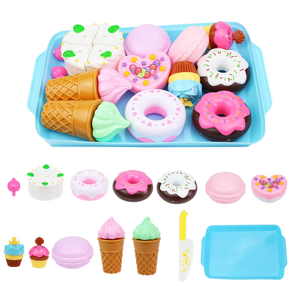 15-Piece Pretend Play Food Set for Kids - Realistic Toy Kitchen Accessories with Cutting Desserts, Cakes, Ice Cream & Donuts - Perfect Birthday Gift for Boys & Girls - Ideal for Role Play, Learning & Toddler Development