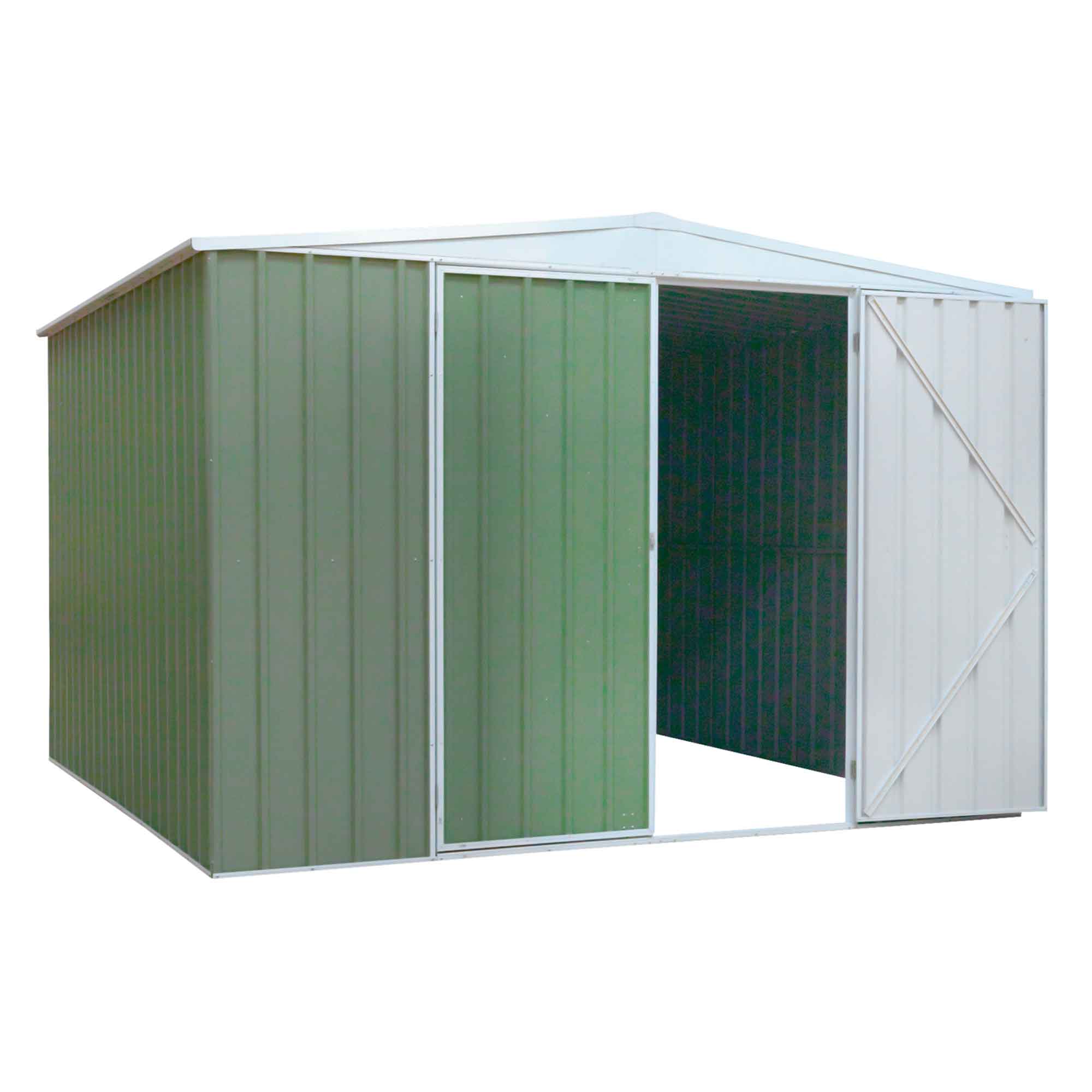 10x10FT Galvanized Steel Outdoor Storage Shed with Apex Roof - Heavy Duty Garden Shed for Backyard, Patio & Lawn Equipment Storage (Green, Model DG116) - Perfect for Yard Organization & Weatherproof Tool Protection