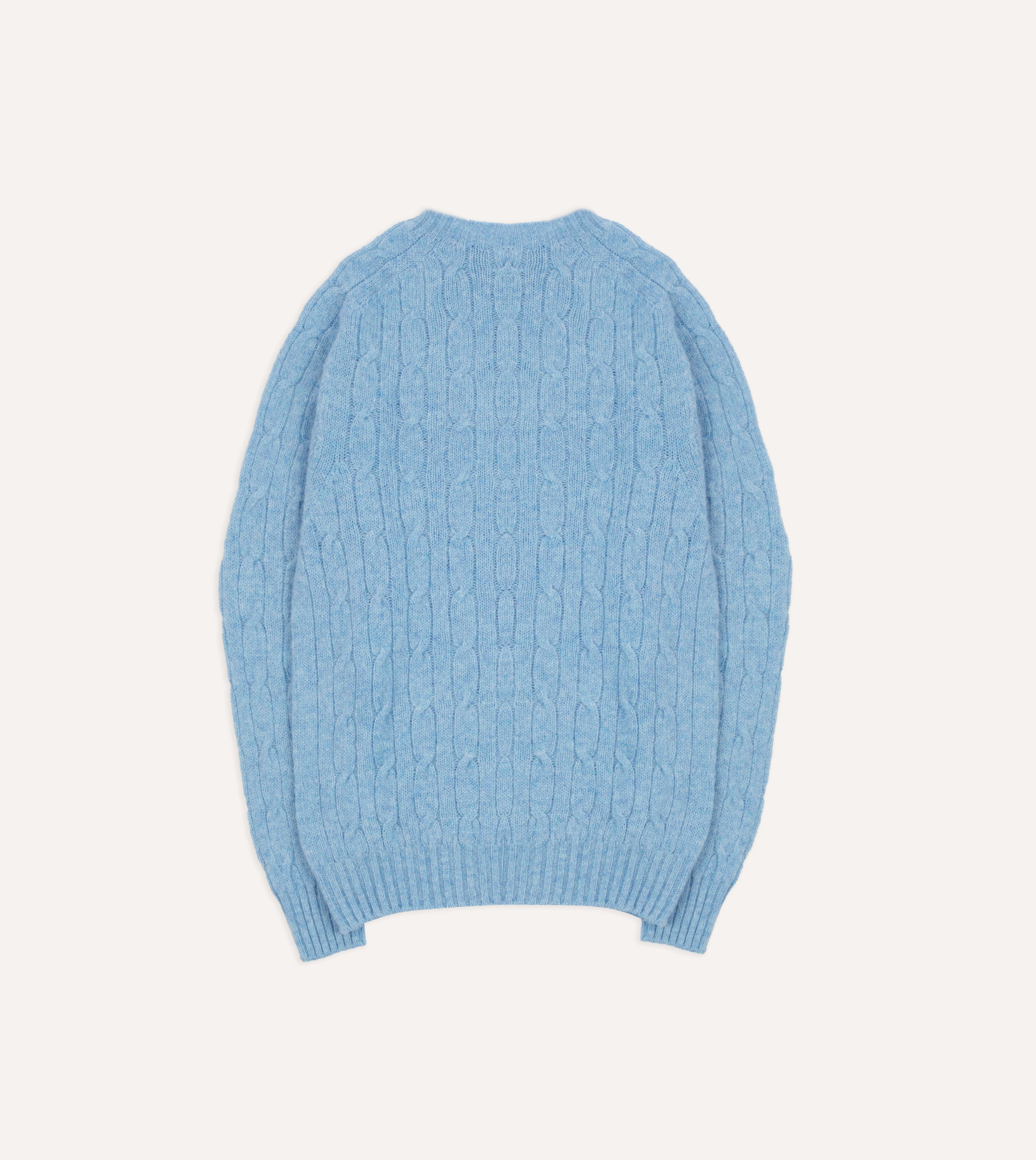 Blue Brushed Shetland Cable Knit Crew Neck Sweater - Cozy Winter Pullover for Women, Perfect for Casual Outfits & Holiday Gatherings