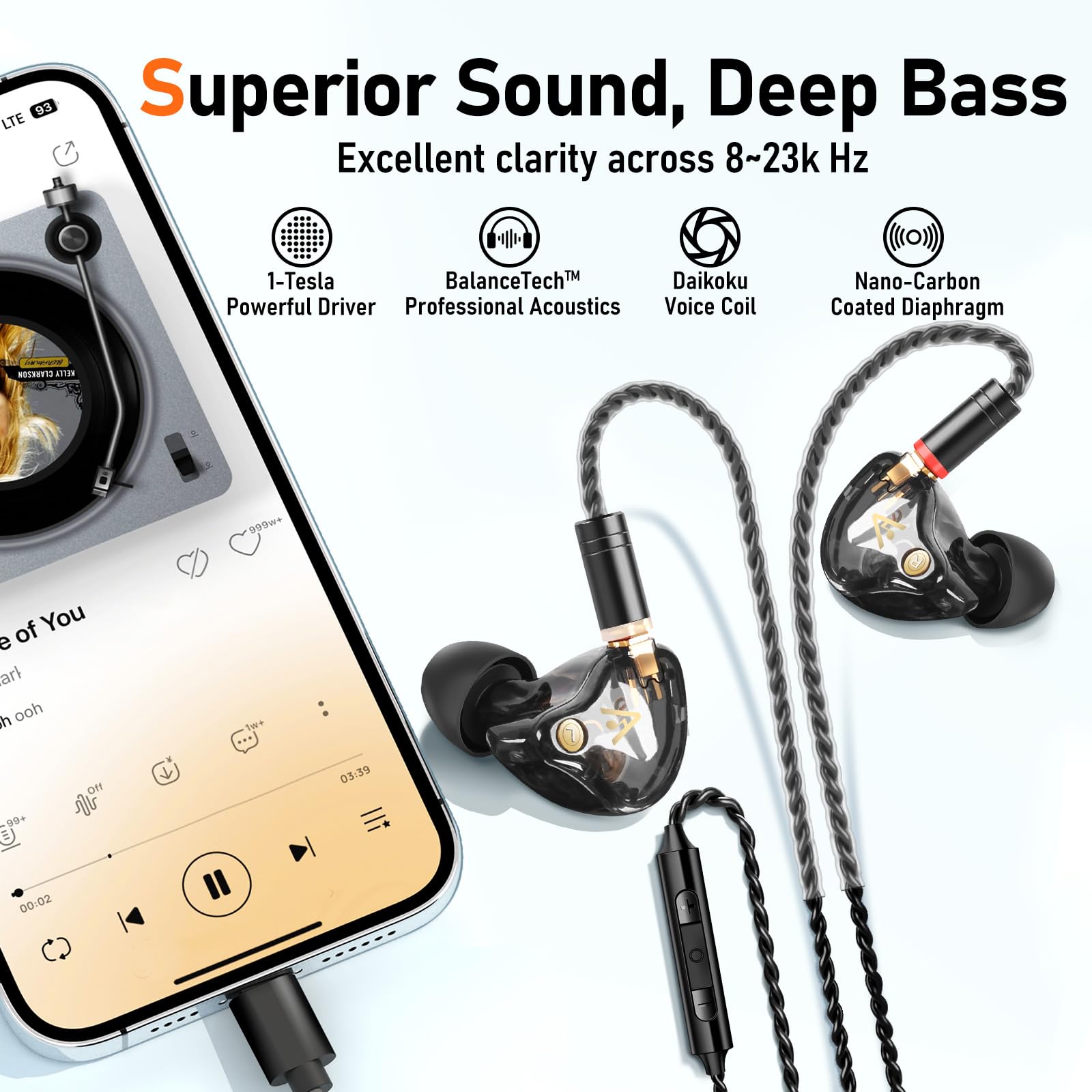 Vibes 202MC USB-C Wired Earbuds - HiFi in-Ear Monitor Headphones with Mic - Noise Isolating Earphones for Clear Sound & Deep Bass - Comfort-Fit Design with MMCX to USB-C & Silver Plated Cord - Includes Carrying Case - Perfect for Music, Gaming, Workouts & Travel