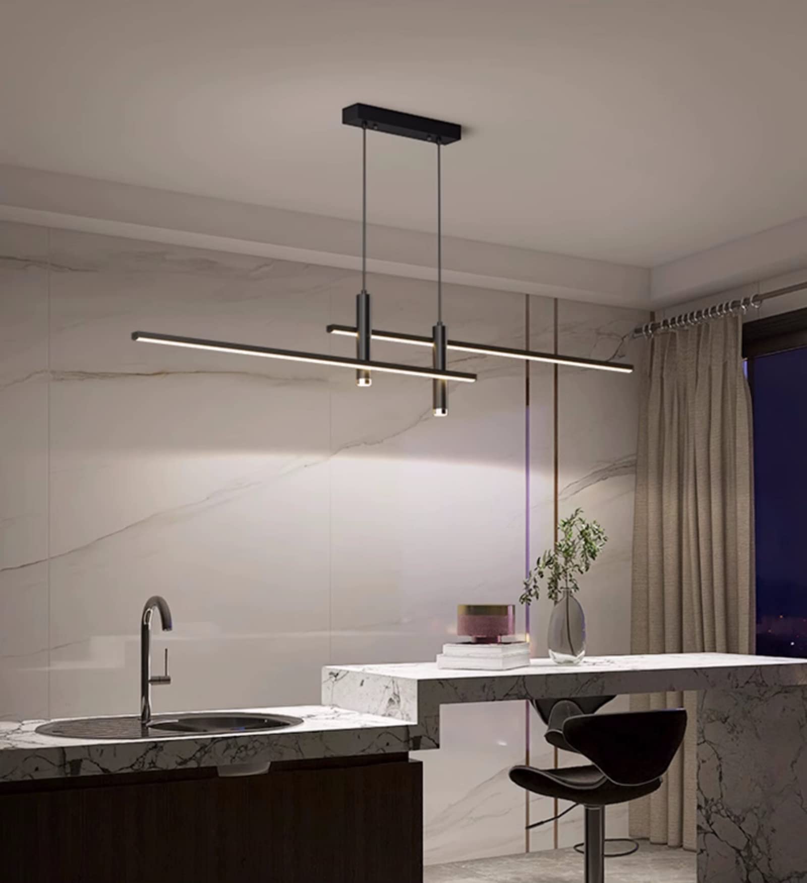 Modern Dimmable LED Pendant Light with Remote Control - Adjustable Hanging Wire Chandelier for Living Room, Dining Room & Kitchen Island - Perfect for Home Decor and Ambient Lighting