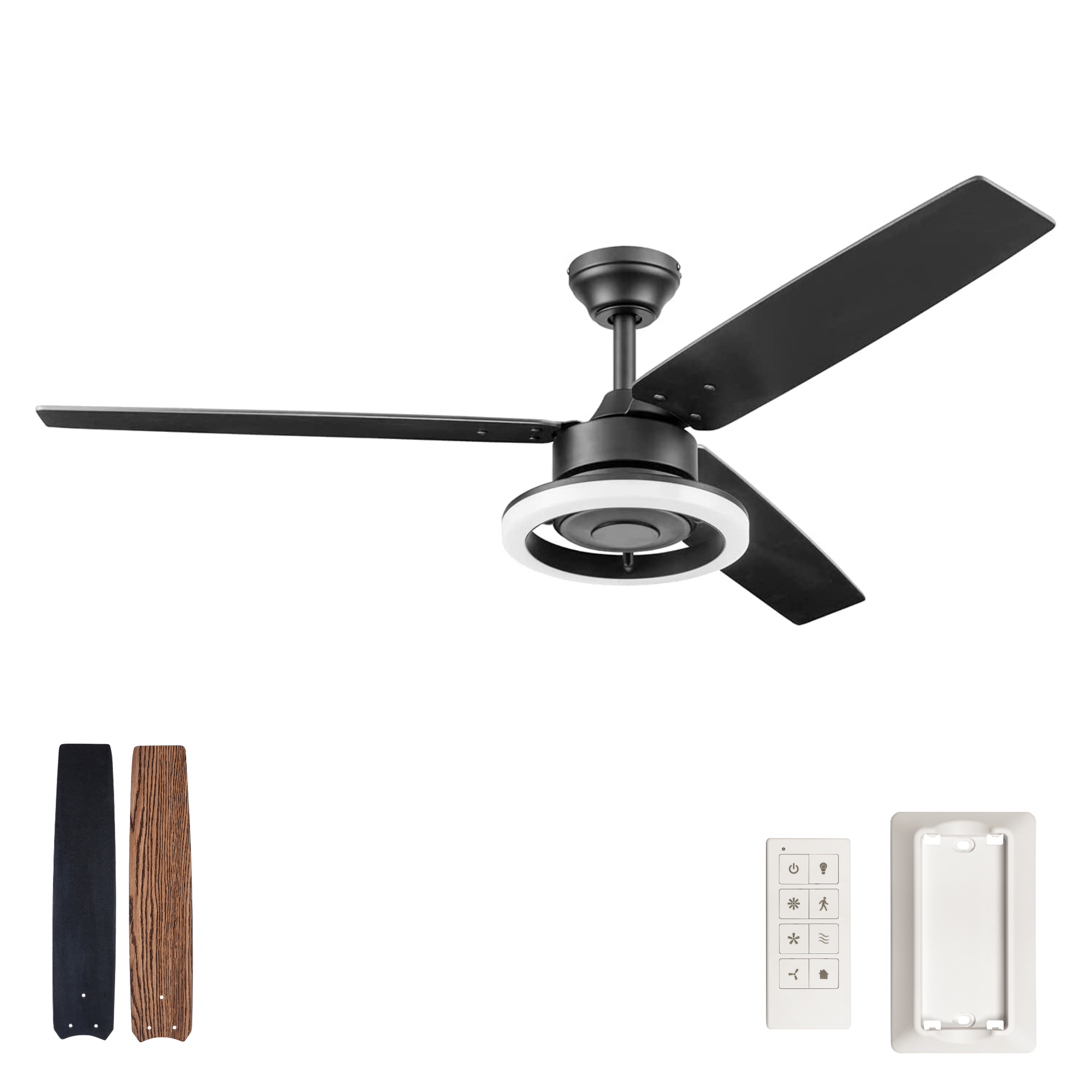 52 Inch Matte Black Ceiling Fan with Remote Control - Modern Energy Efficient Indoor/Outdoor Ceiling Fan for Living Room, Bedroom, Patio